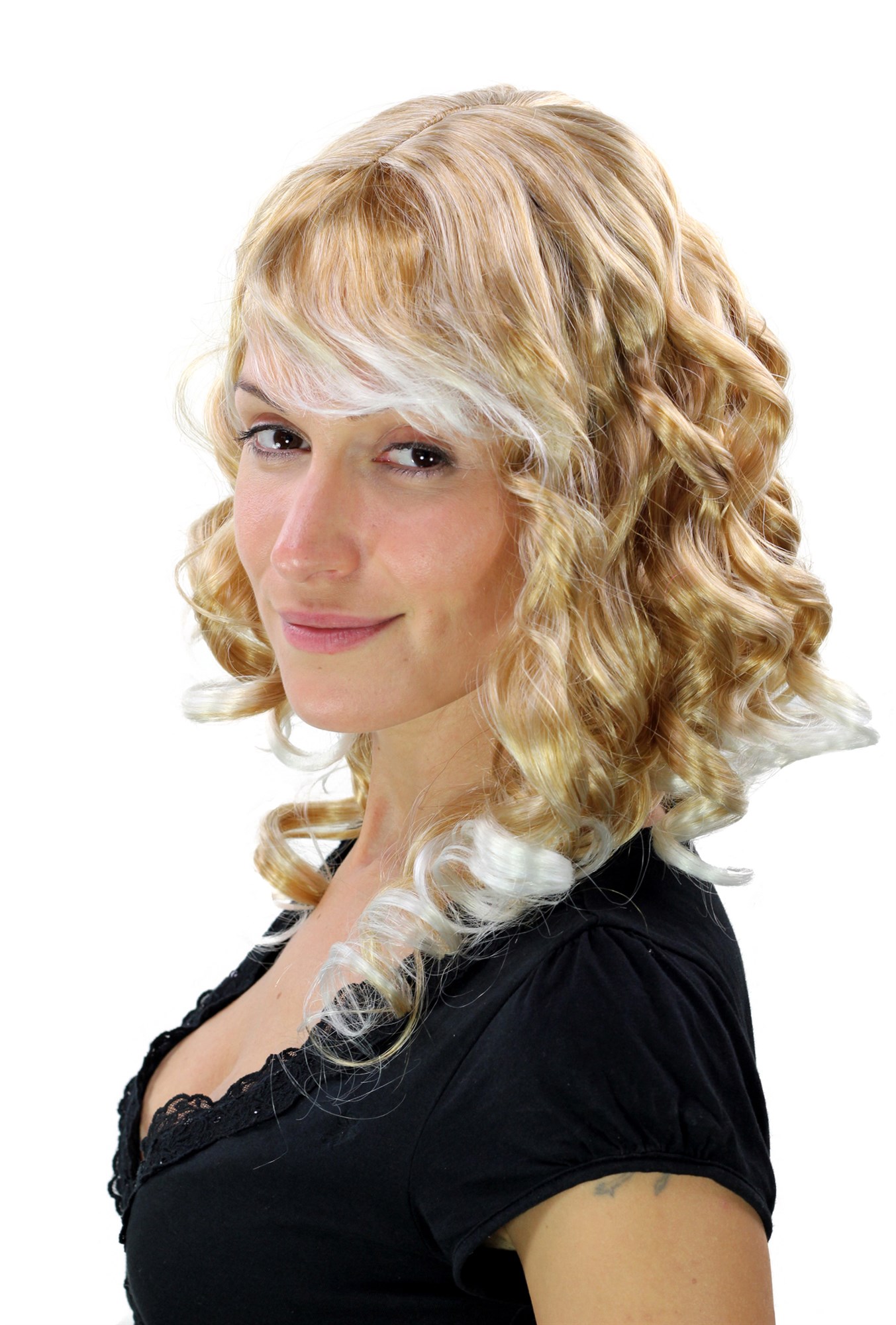 günstige Party Perücke, Perücke Goldmarie Blond-Mix LM142-27BT80, Ansicht 3, WIG ME UP: Ihr Perücken Online Shop lockige Party Perücke Blond-Mix lange Haare Unisex