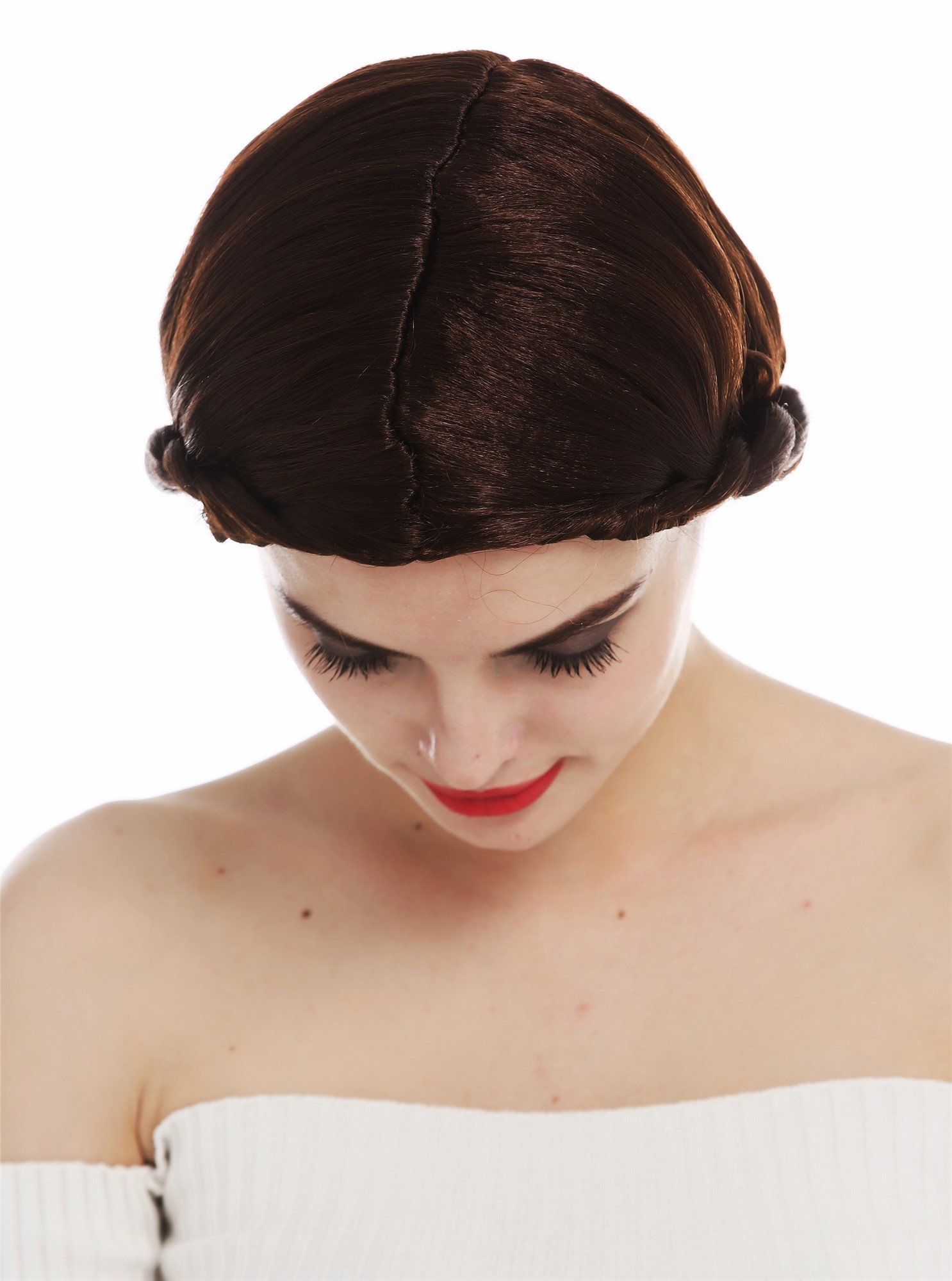 Women's wig carnival plaited bun traditional maiden middle ages brown 2614, view 5, WIG ME UP: Your Perücken Online Shop Party Wig, Ladies, chestnut brown, Braided, short