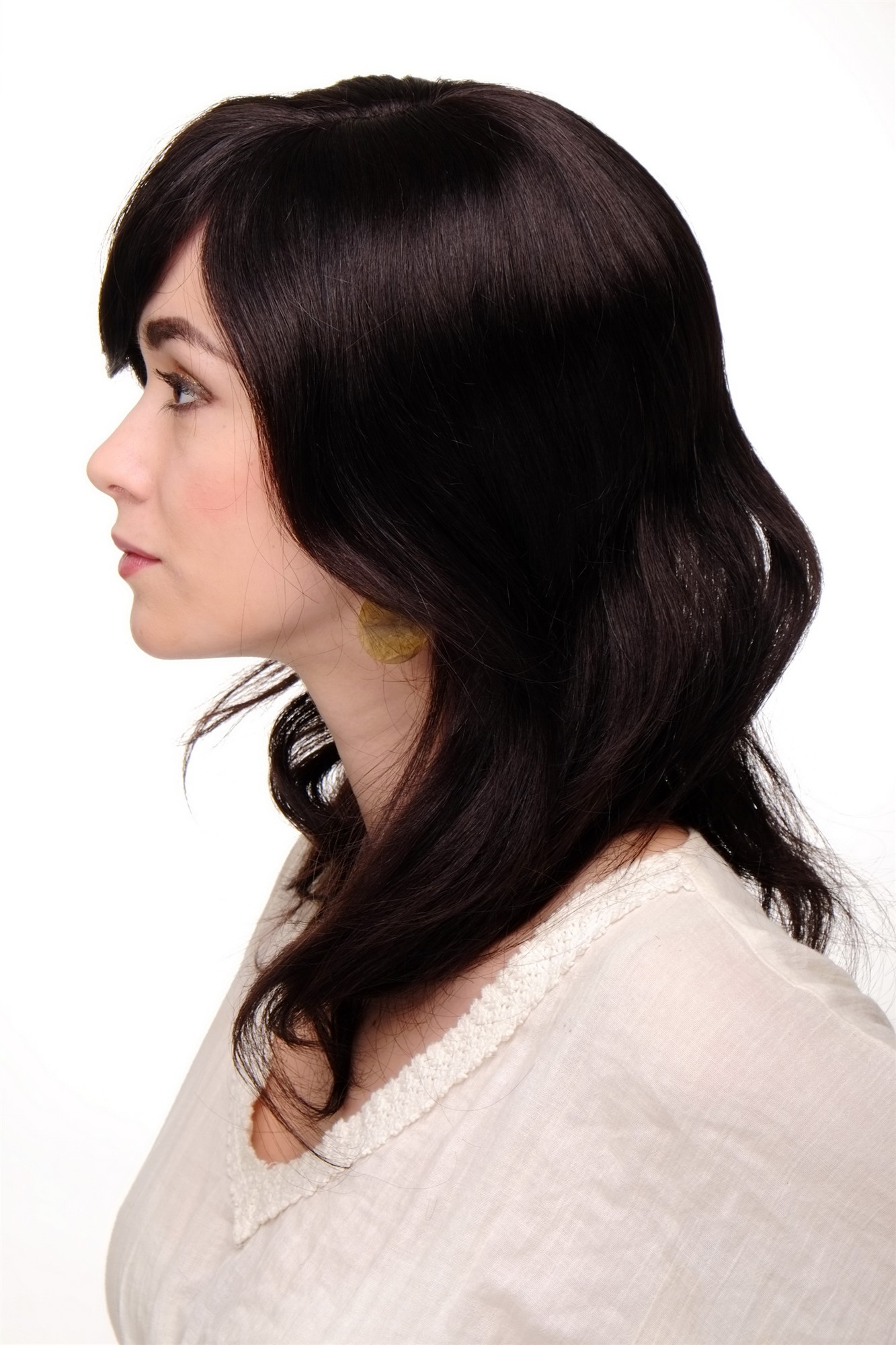 hochwertige Qualitätsperücken, Damenperücke Echthaar Schwarzbraun Lang Modell: 1625S-AHH, Ansicht 4, WIG ME UP: Ihr Perücken Online Shop wellige Tressen-Perücke mit Kopfhaut-Imitat 100% Echthaar Schwarz schulterlange Haare für Damen
