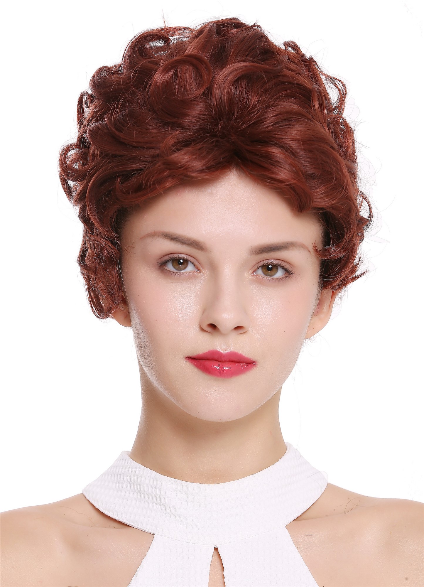 hochwertige Qualitätsperücken, Perücke kurz Locken gelockt Mahagoni Rot Braun Mix DW-2740-33BT130, Ansicht 4, WIG ME UP: Ihr Perücken Online Shop lockige Tressen-Perücke Mahagonibraun-Kupferrot-Mix kurze Haare für Damen