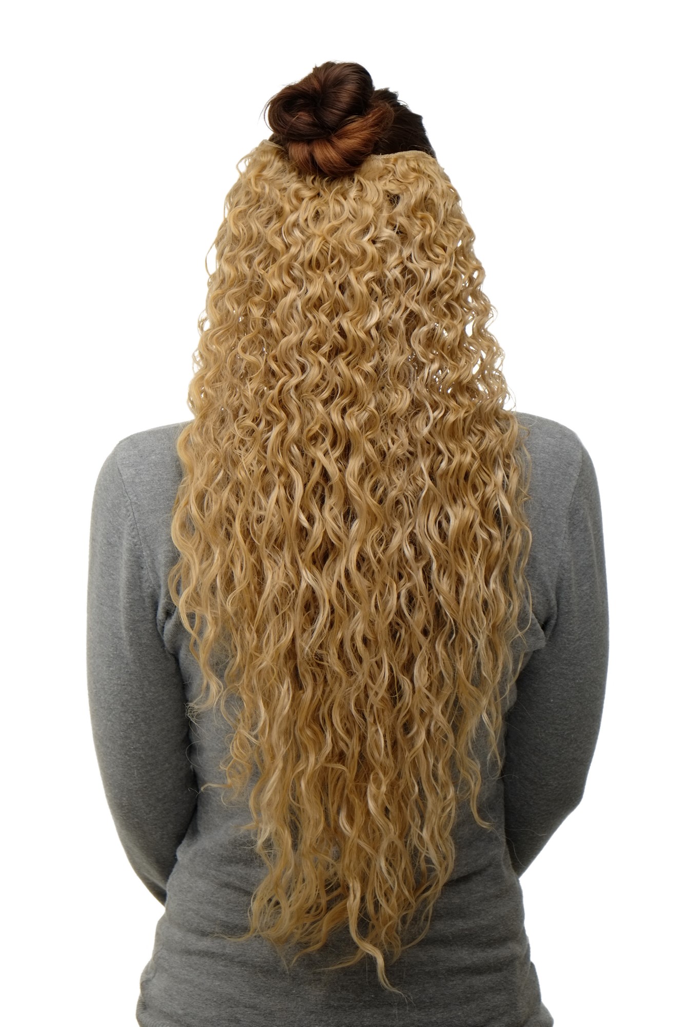 Haarteil Halbperücke 7 Clips Locken Goldblond-Hellblond-Mix H9311-611B, Vorderansicht, WIG ME UP: Ihr Perücken Online Shop lockige Halbperücke Goldblond-Hellblond-Mix 70 cm lang