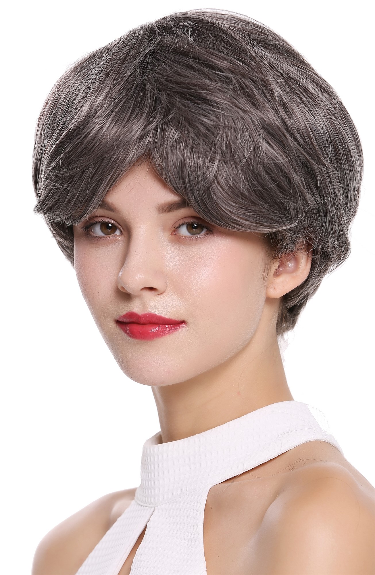 Quality Wigs, Ladies, dark brown-gray mix, straight, short