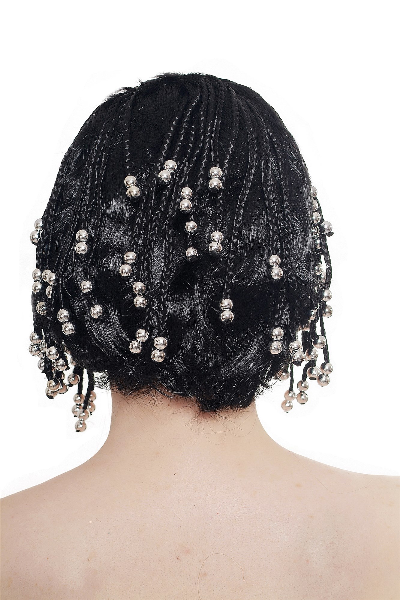 Halloween Lady wig braided hair pearls Beach Hippe Goa Thailand Caribbean 4199, view 4, WIG ME UP: Your Perücken Online Shop Party Wig, Ladies, Black, curled, short