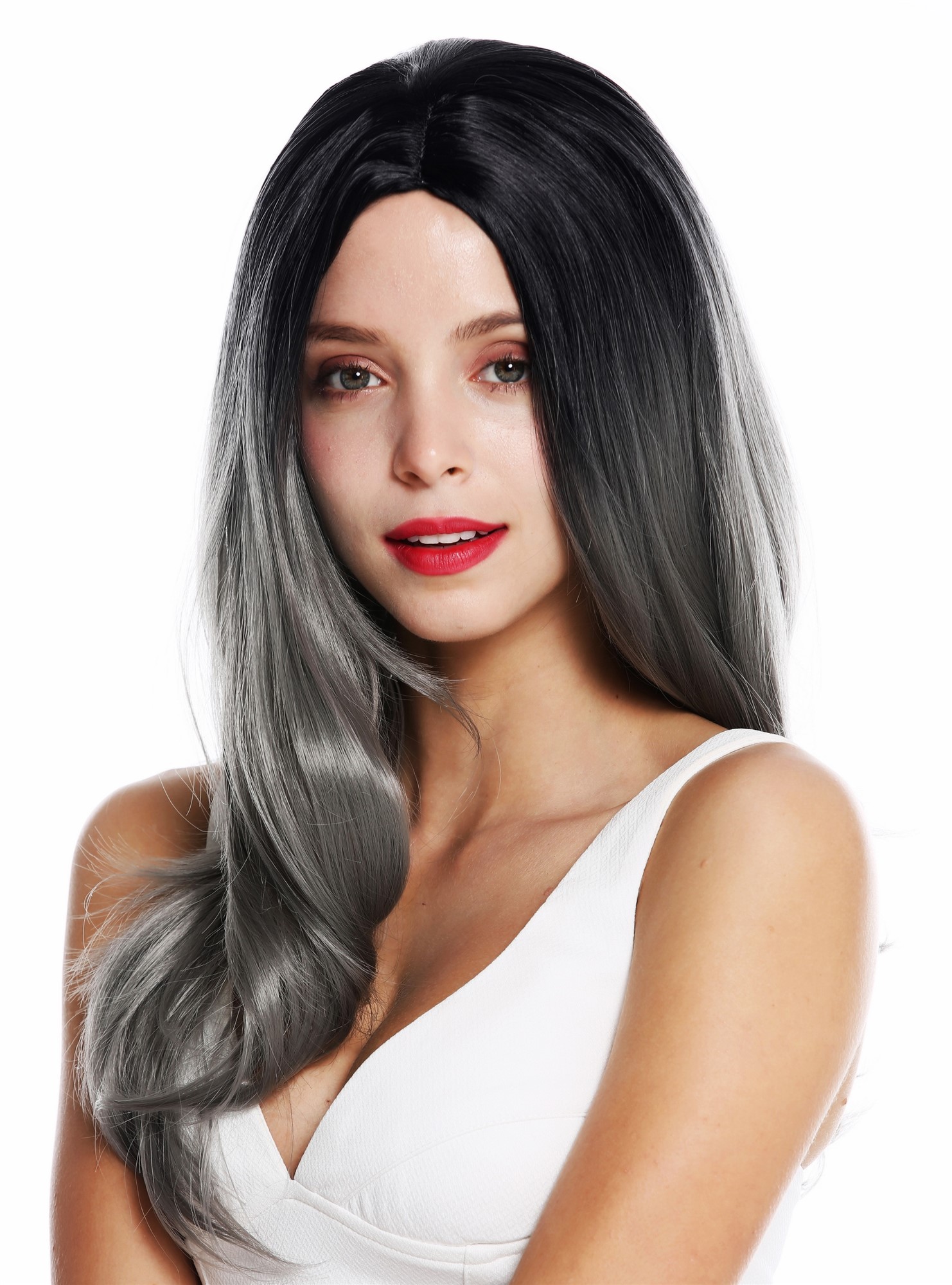 Women's wig lady long sleek middle parting ombre balayage black grey ZM-1811, view 3, WIG ME UP: Your Perücken Online Shop Quality Wigs, Ladies, black-gray mix, straight, long