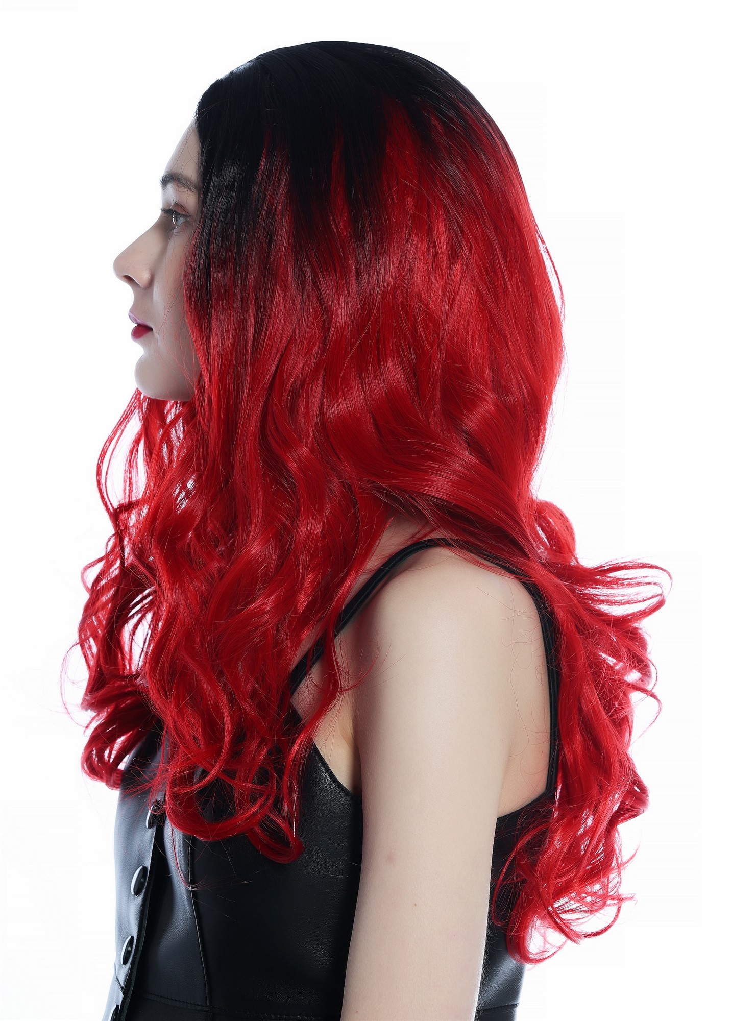 Women's Wig lady long wavy middle-parting ombre black to red ZM-1001, view 4, WIG ME UP: Your Perücken Online Shop Quality Wigs, Ladies, black-red gradient, wavy, long