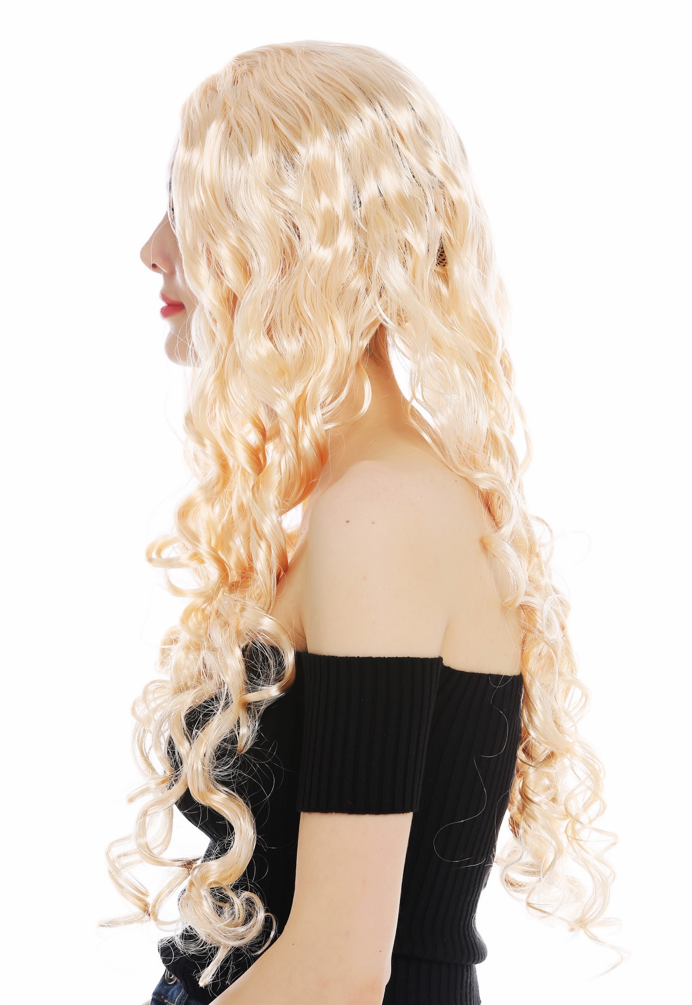 günstige Party Perücke, Perücke lang Mittelscheitel Locken hellblond 59275-P02, Ansicht 3, WIG ME UP: Ihr Perücken Online Shop lockige Party Perücke Hellblond lange Haare für Damen