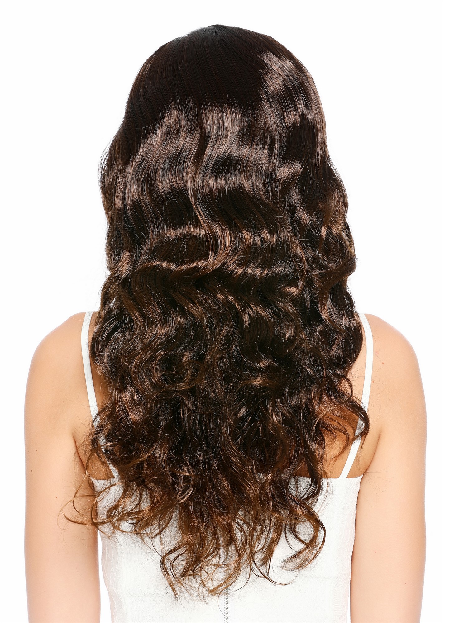 wellige Party-Perücke Kupferbraun-Schwarz-Mix 60 cm lange Perücke für Damen