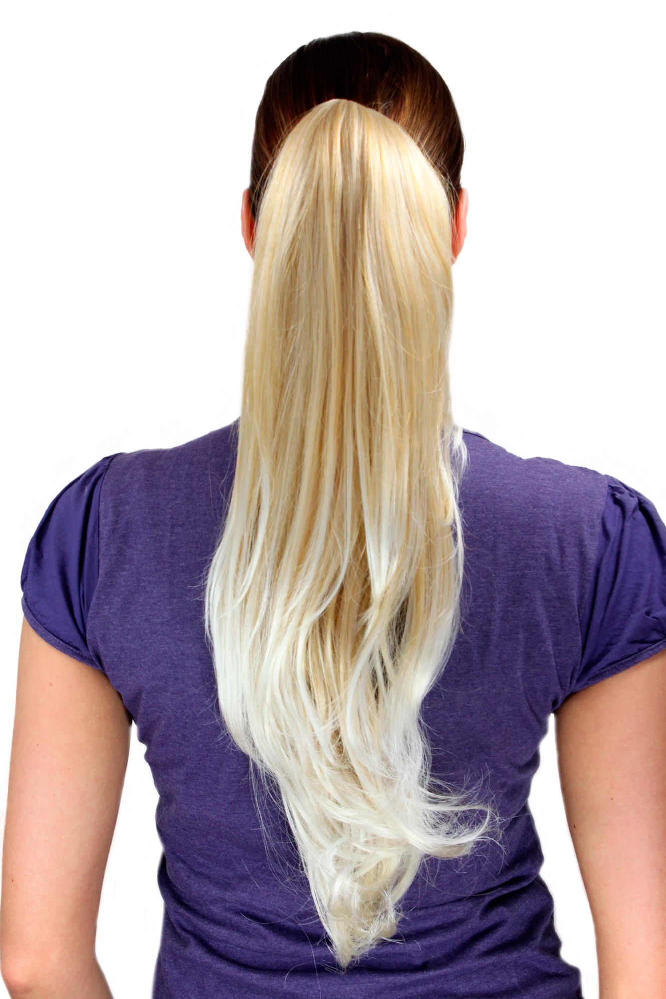 hochwertiges Haarteil blond platinblonde Spitzen mit Butterflyklammer T116-24BT613, Vorderansicht, WIG ME UP: Ihr Perücken Online Shop glattes Zopf-Haarteil Goldblond-Platinblond 50 cm lang