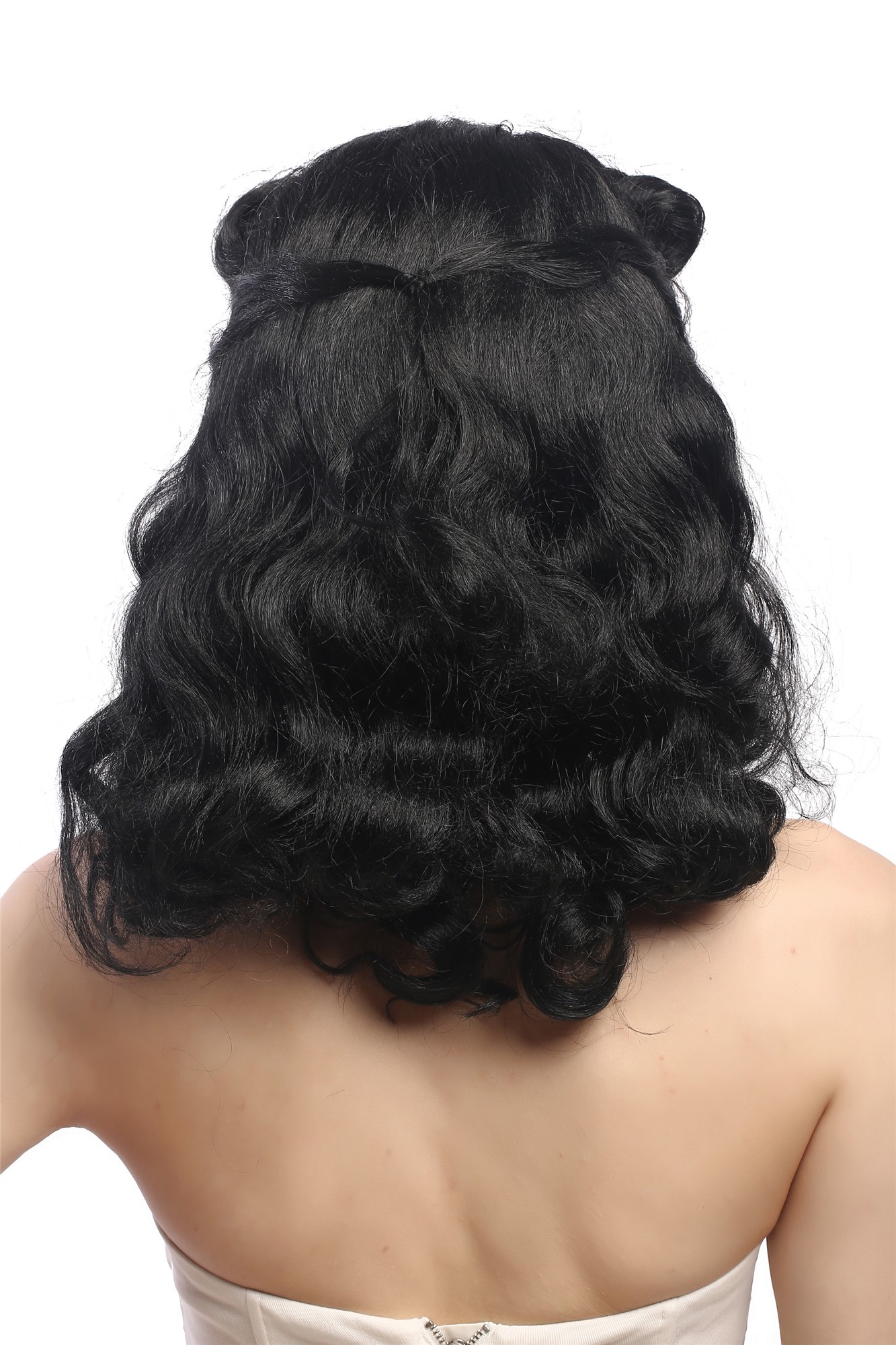 günstige Party Perücke, Perücke Tolle Südstaaten Rockabilly Schwarz 91020-ZA103, Ansicht 3, WIG ME UP: Ihr Perücken Online Shop wellige Party Perücke Schwarz schulterlange Haare für Damen