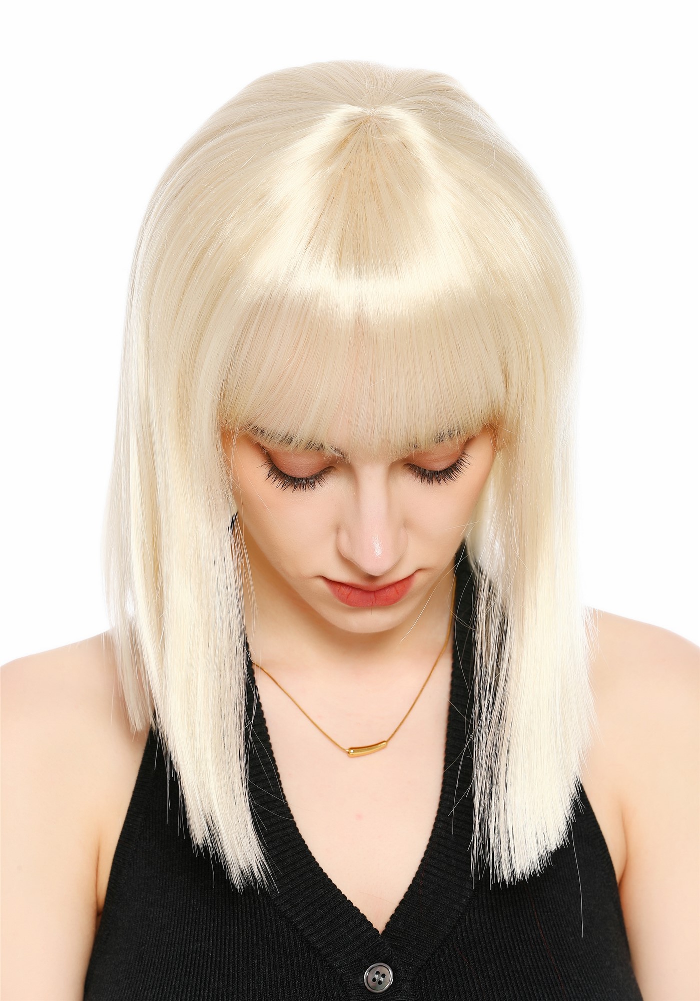 Perücke Damen Longbob glatt schulterlang Pony Clavi-Cut Platinblodn Hellblond VK-64-613