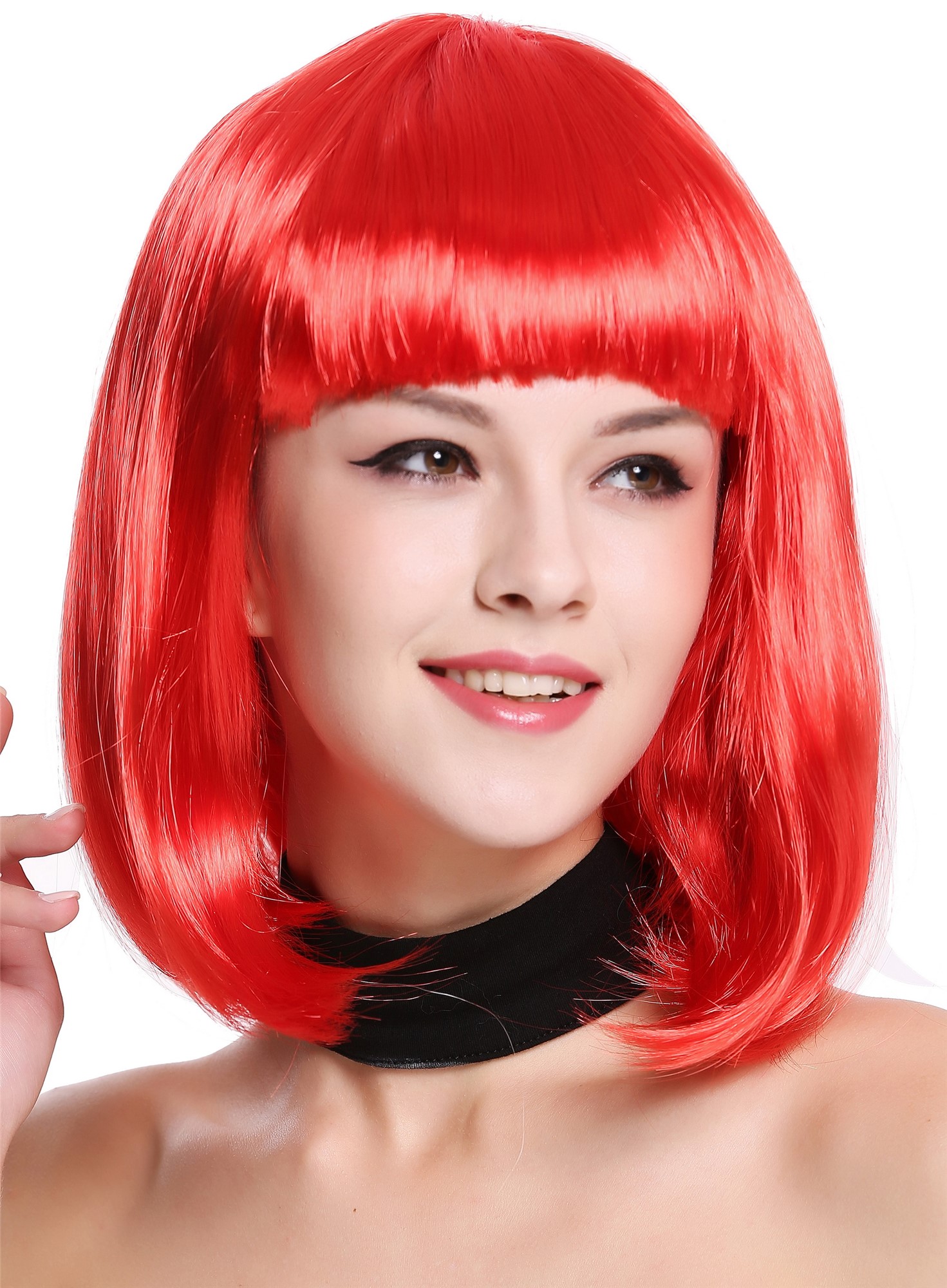 günstige Party Perücke, Perücke Bob-Frisur Longbob glatt Pony Rot 0073-3-PC13, Ansicht 3, WIG ME UP: Ihr Perücken Online Shop glatte Party Perücke Rot schulterlange Haare für Damen