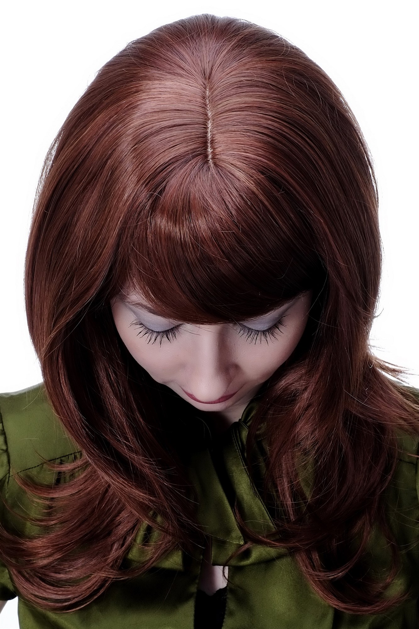 Lady wig women mixed brown & copper red auburn long wavy fringe bangs 4038, view 5, WIG ME UP: Your Perücken Online Shop Quality Wigs, Ladies, red-brown mix, straight, long