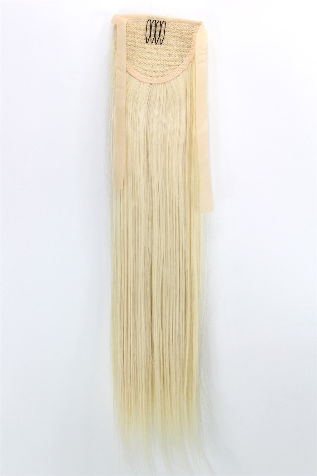 YZF-TS18-613 Hairpiece Pontail Pigtail extension slim light straight comb and ribbon platinum blond, view 2, WIG ME UP: Your Perücken Online Shop Ponytails, light blonde, straight, shoulder-length