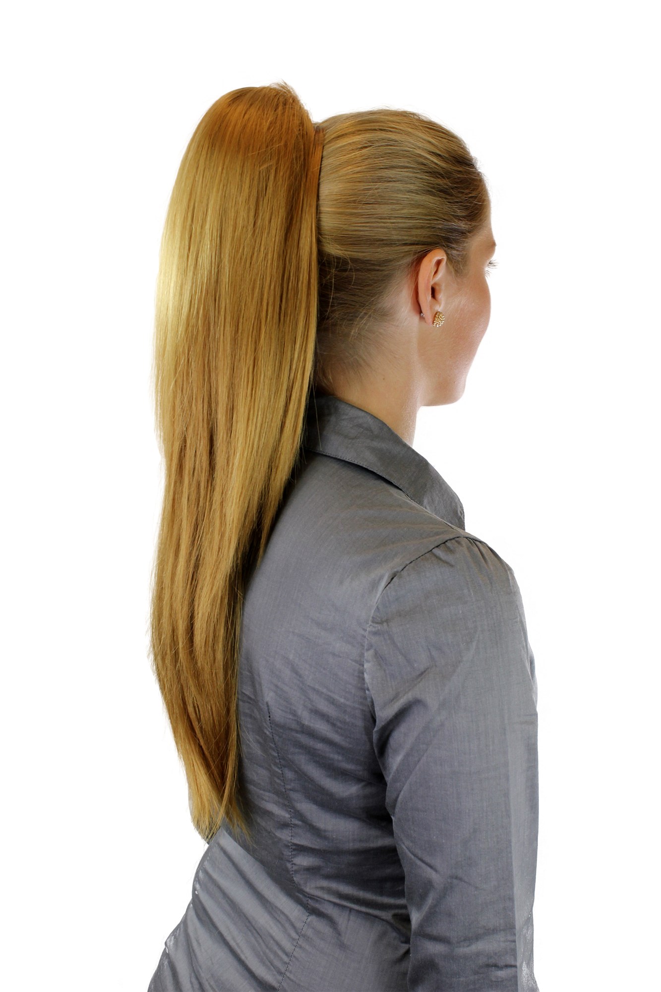 hochwertiges Haarteil voluminös glatt Butterfly-Clip + Gummizug Goldblond WK06-25, Ansicht 2, WIG ME UP: Ihr Perücken Online Shop glattes Zopf-Haarteil Goldblond 60 cm lang