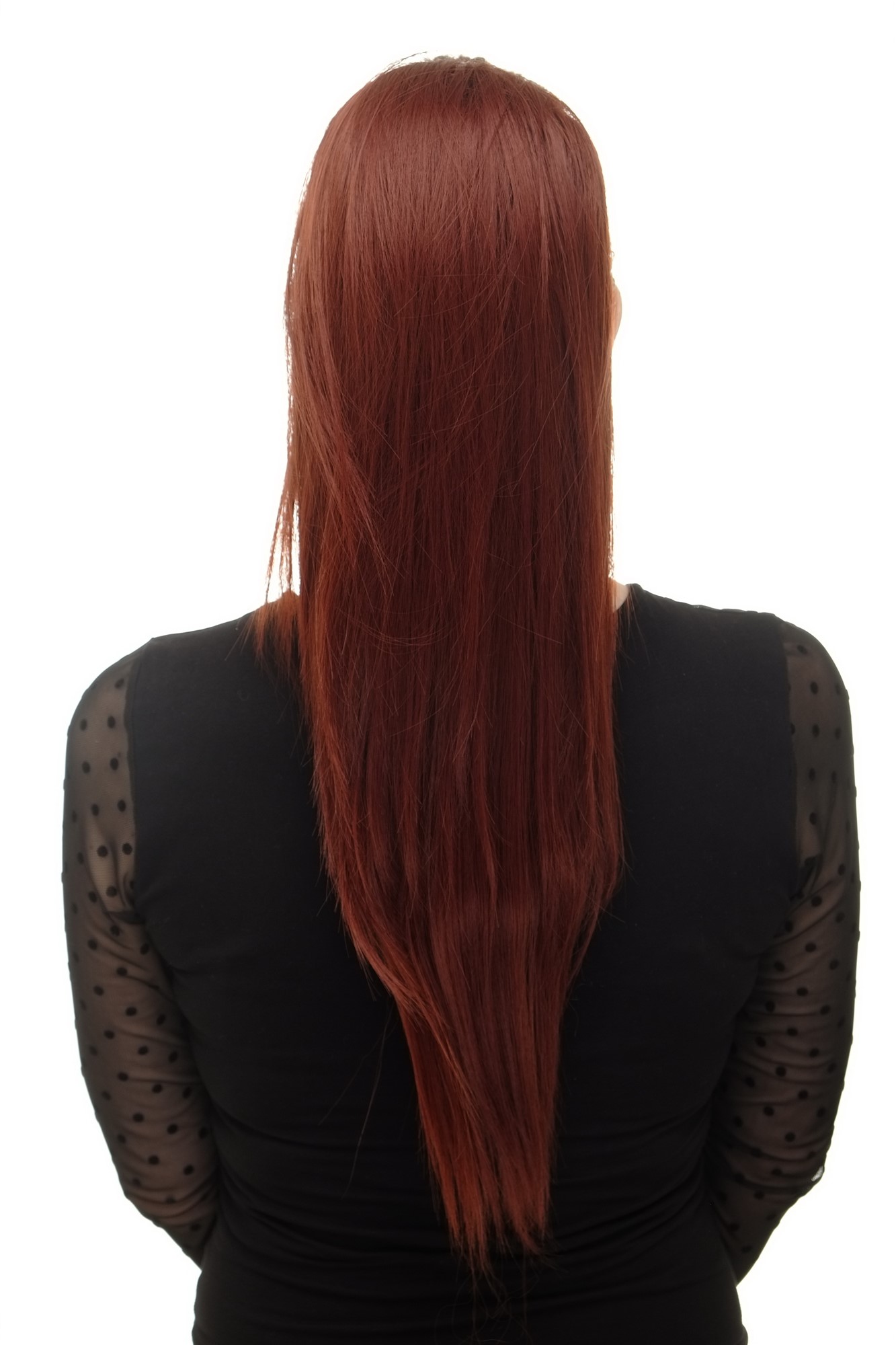 Ponytail clamp combs string straight voluminous very long dark auburn red WK06, front view, WIG ME UP: Your Perücken Online Shop Ponytails, golden-reddish brown, straight, long
