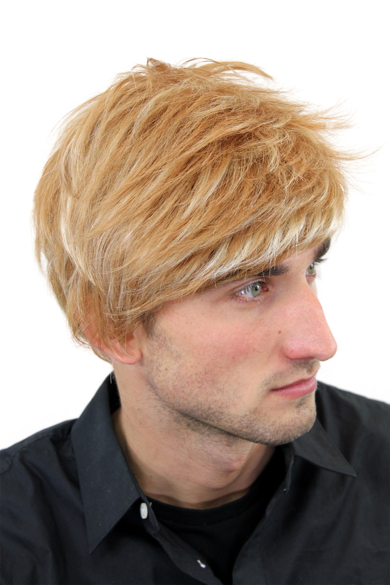 hochwertige Qualitätsperücken, Herrenperücke Dunkelblond mit Highlights GFW1176-27H613, Vorderansicht, WIG ME UP: Ihr Perücken Online Shop glatte Tressen-Perücke Blond kurze Haare für Herren