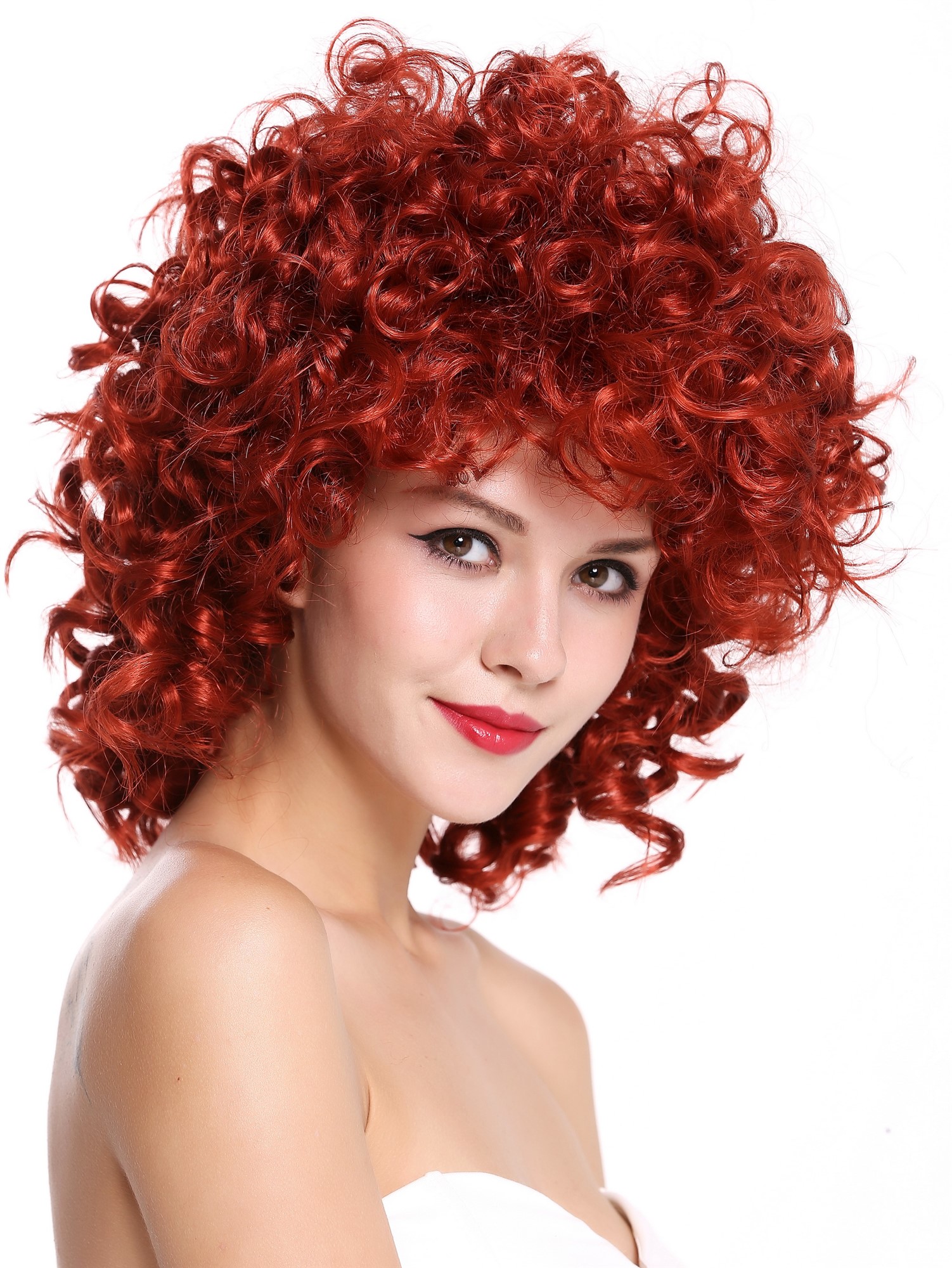 hochwertige Qualitätsperücken, Perücke Rot Locken Volumen schulterlang WL-2342-135, Ansicht 2, WIG ME UP: Ihr Perücken Online Shop lockige Tressen-Perücke Feuerrot schulterlange Haare für Damen