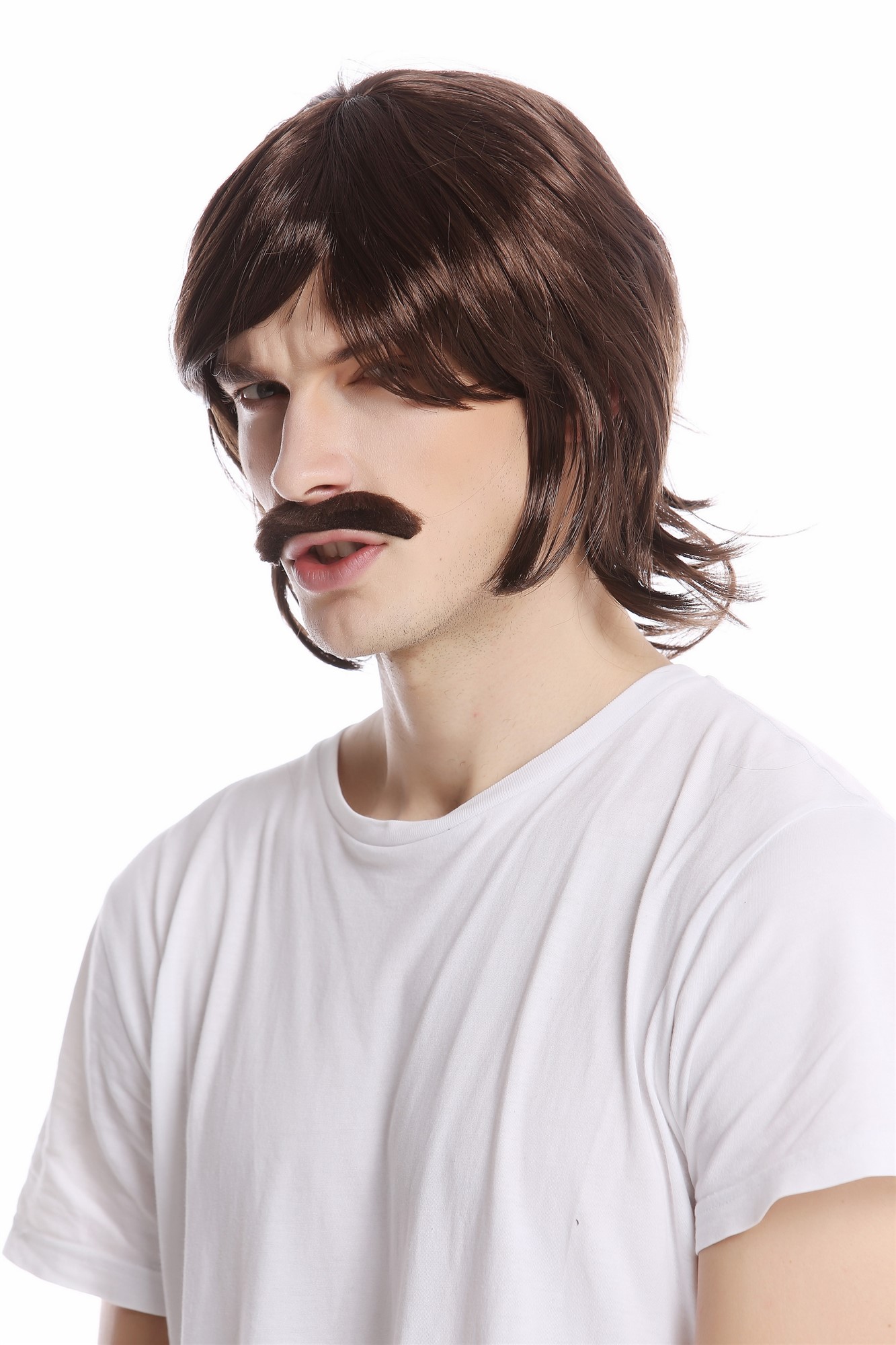 günstige Party Perücke, Perücke Bart Set braun 70er Jahre Bulle 91105-ZA4, Ansicht 3, WIG ME UP: Ihr Perücken Online Shop glatte Party Perücke Braun schulterlange Haare für Herren