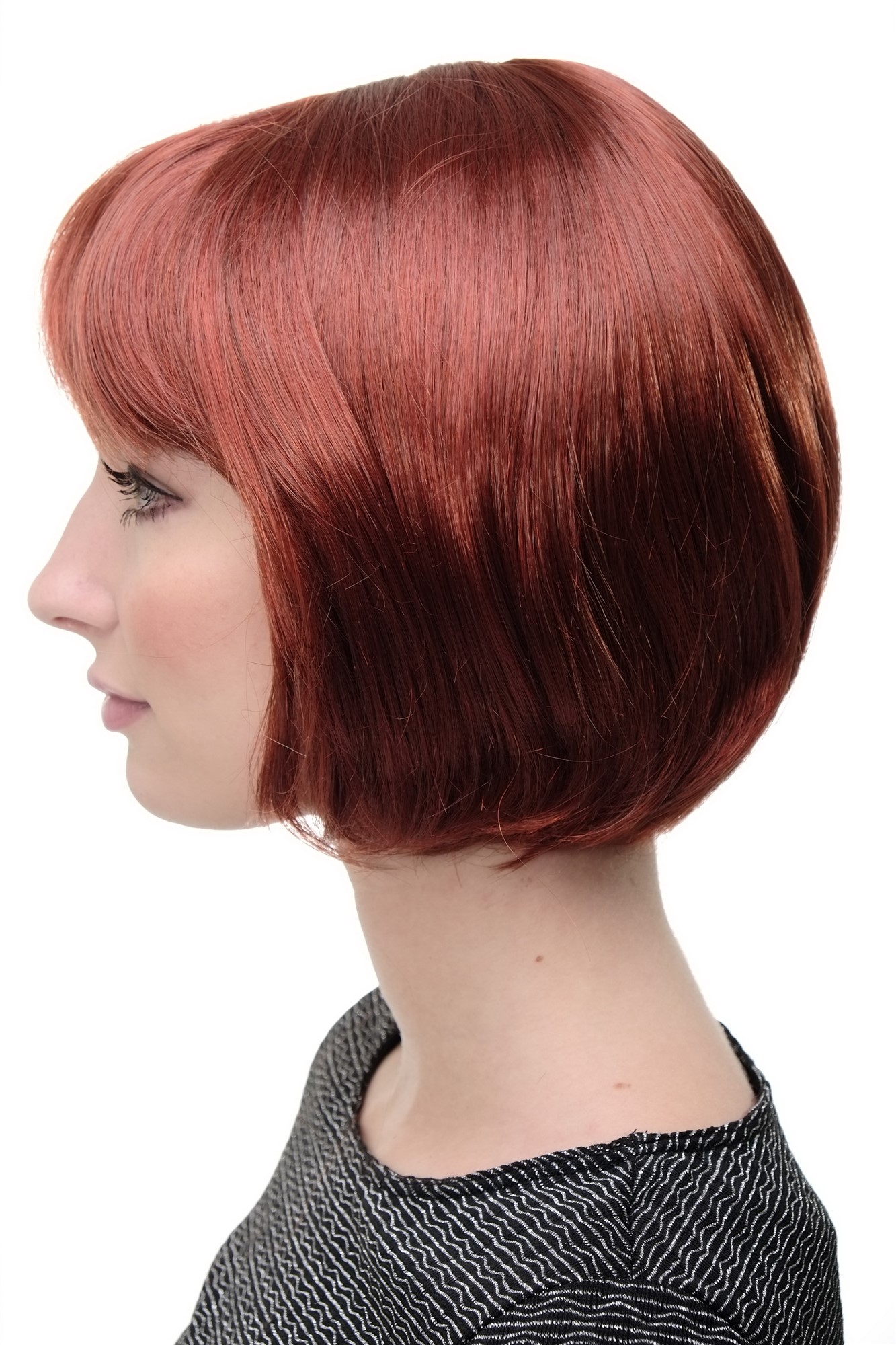 hochwertige Qualitätsperücken, Sexy Damen Bob Perücke glatte kurze Haare mit Pony Kupferrot Rot 703-350, Ansicht 3, WIG ME UP: Ihr Perücken Online Shop glatte Tressen-Perücke mit Kopfhaut-Imitat Kupferrot kurze Haare für Damen