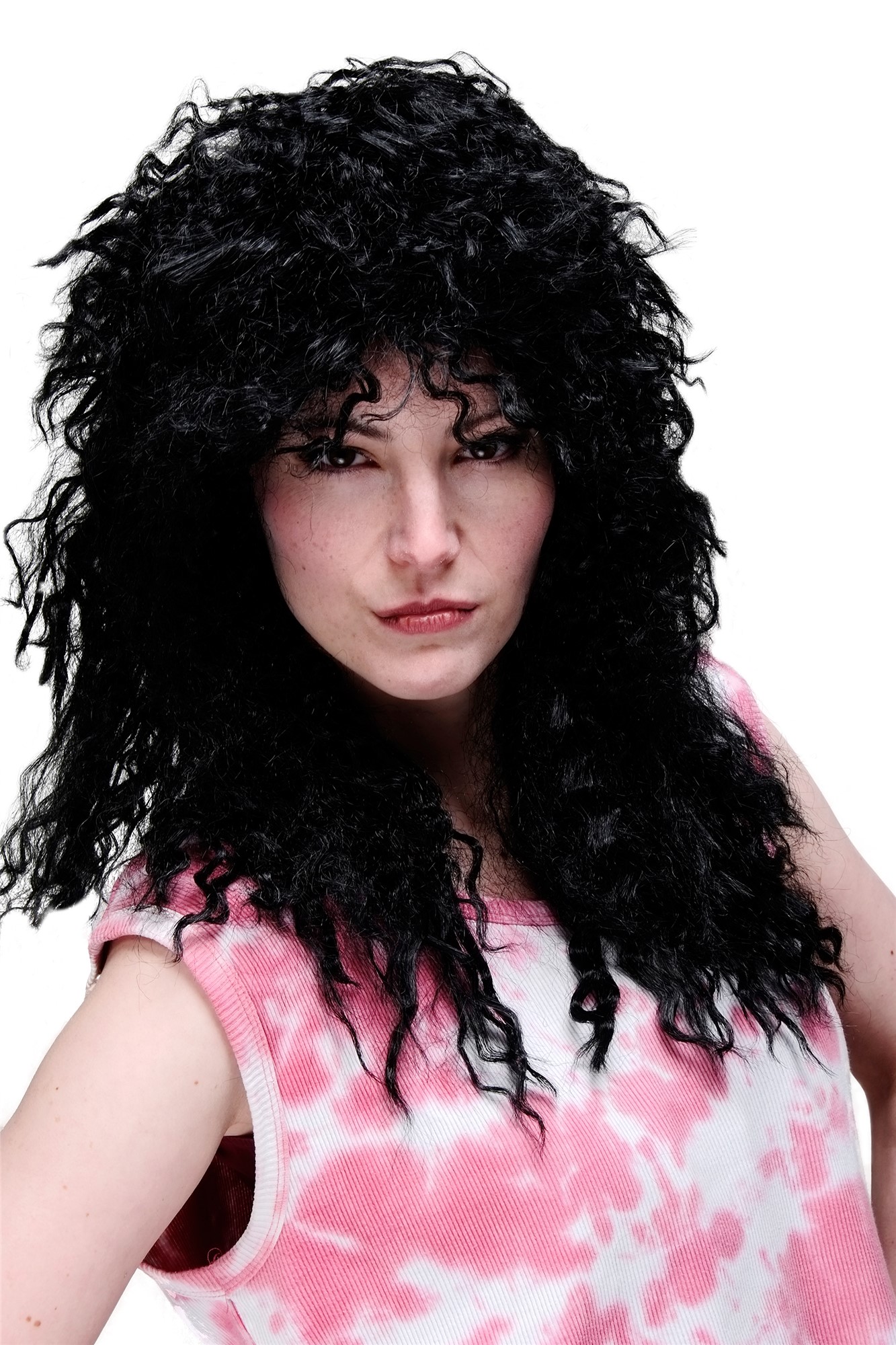 Party Wig, Unisex, Black, curled, long