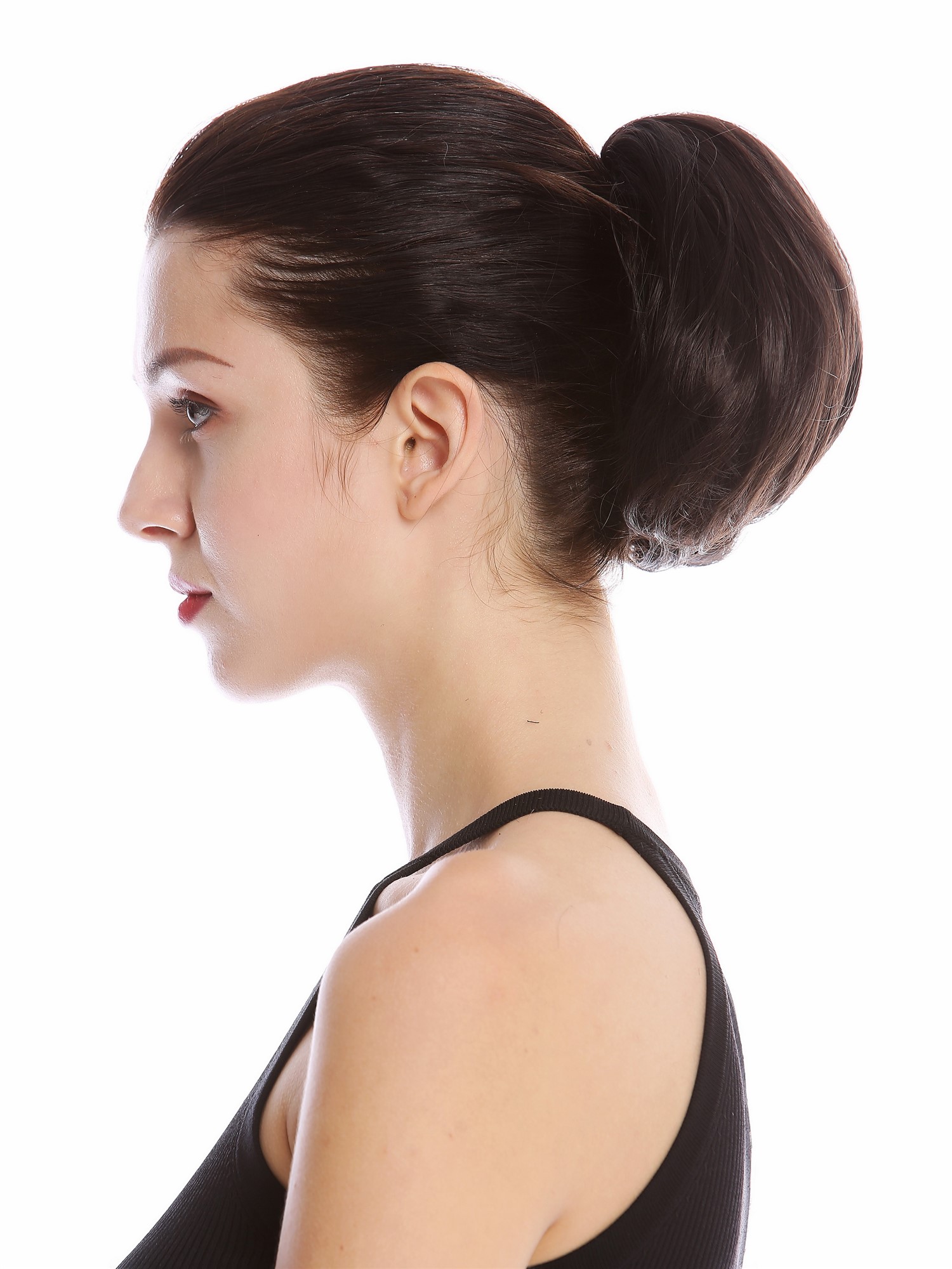 Ponytail Hairpiece very short straight voluminous like hair bun dark brown 909AB, front view, WIG ME UP: Your Perücken Online Shop Ponytails, dark brown, curled, short