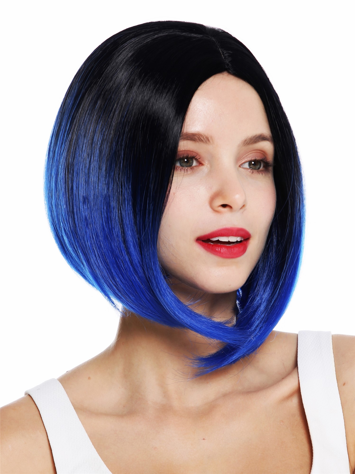 glatte Tressen-Perücke mit Kopfhaut-Imitat Blau-Schwarz-Mix kurze Haare für Damen