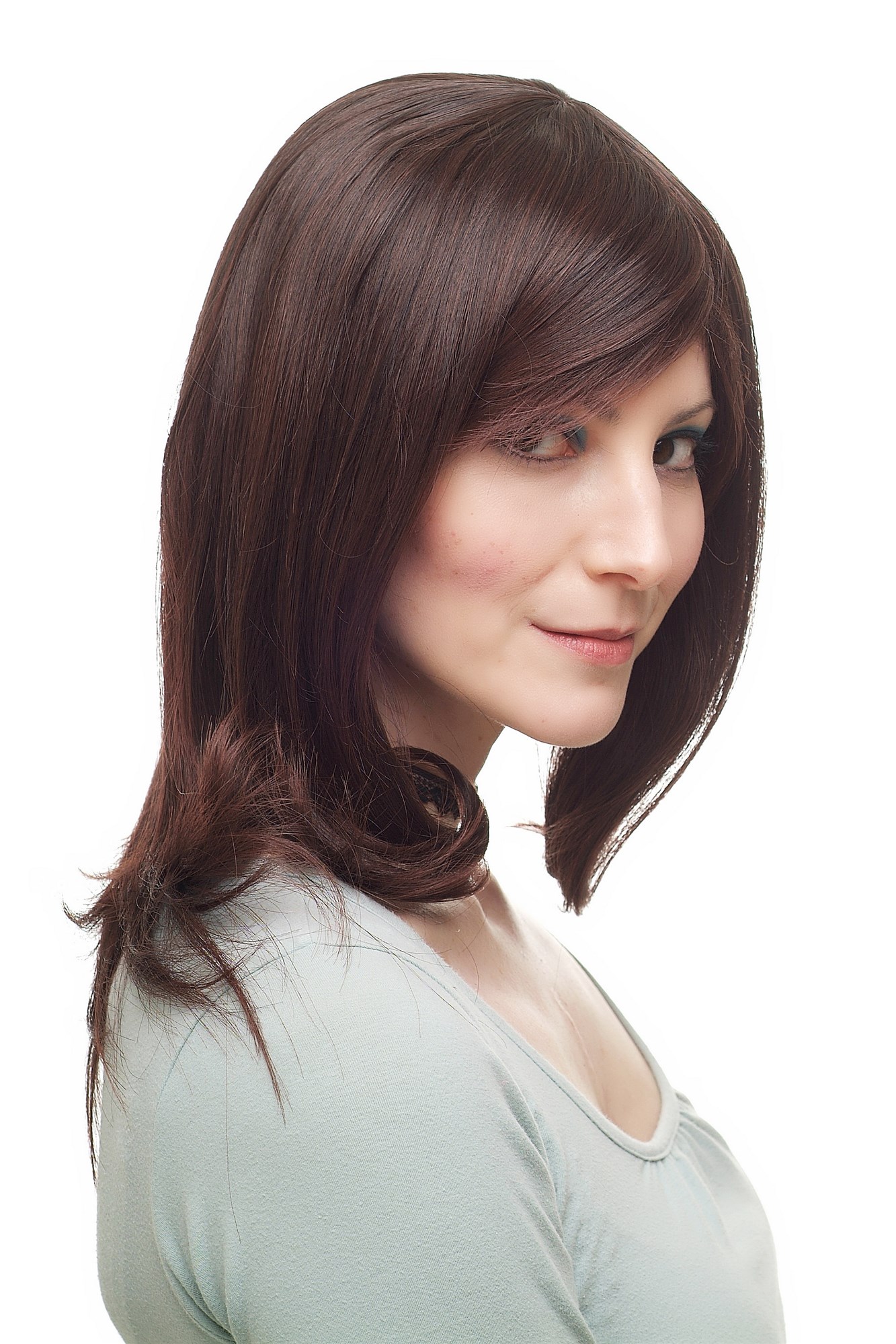 hochwertige Qualitätsperücken, Perücke schulterlang glatt voluminös Mahagoni H2029E-2T33, Ansicht 2, WIG ME UP: Ihr Perücken Online Shop glatte Tressen-Perücke mit Kopfhaut-Imitat Braun schulterlange Haare für Damen