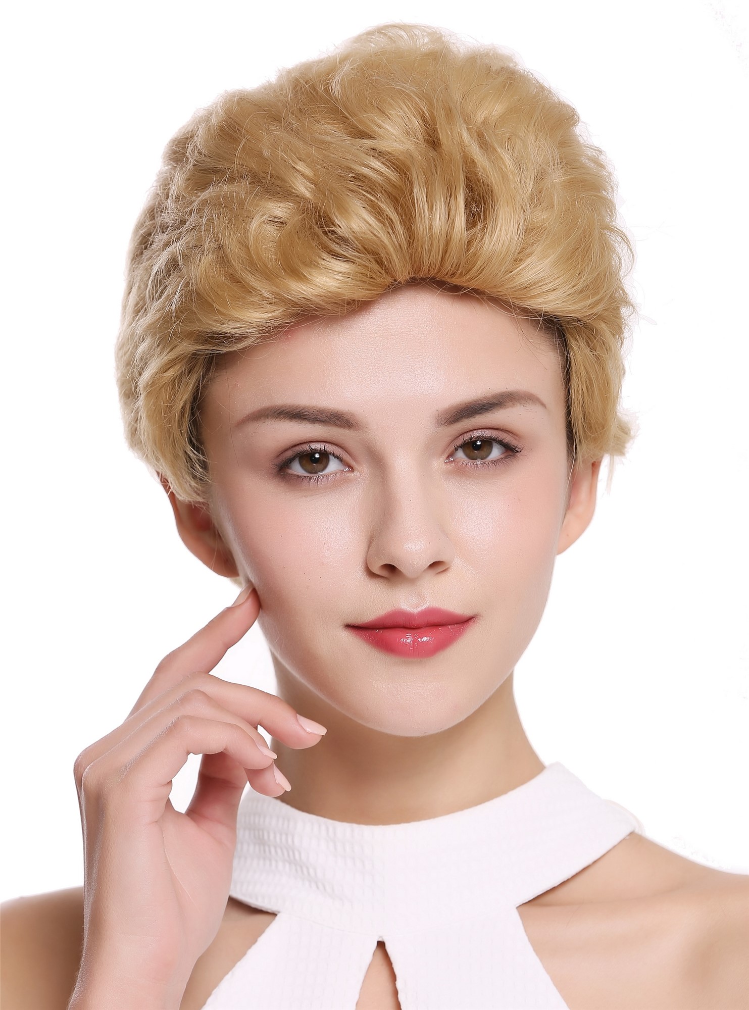 hochwertige Qualitätsperücken, Perücke Echthaar Herren Damen kurz Tolle Blond B-HH-12-24B, Ansicht 2, WIG ME UP: Ihr Perücken Online Shop wellige Tressen-Perücke mit Klebeflächen 100% Echthaar Goldblond kurze Haare für Unisex