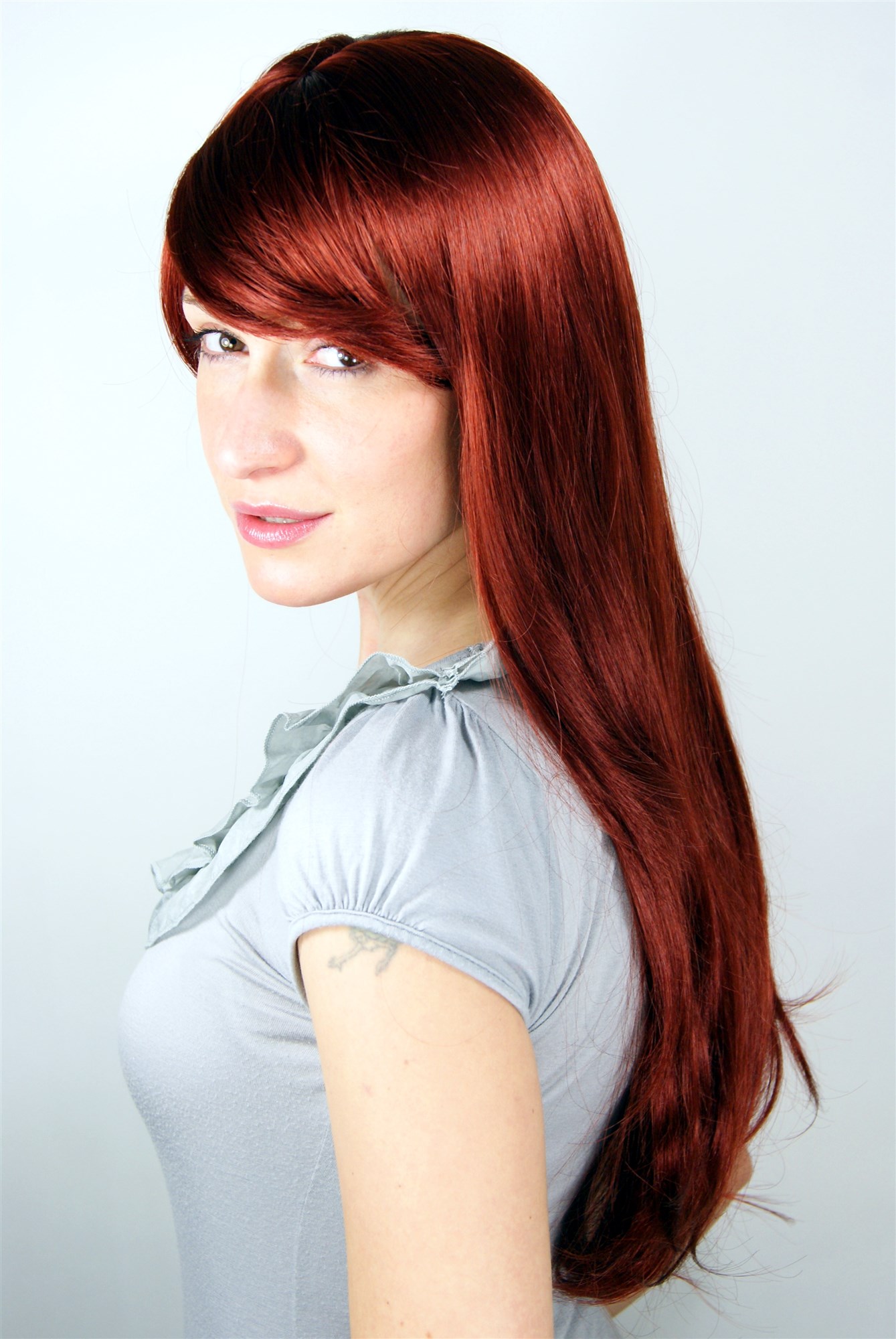Lady women wig very long fringe part to side straight dark auburn redbrown 3111, view 2, WIG ME UP: Your Perücken Online Shop Quality Wigs, Ladies, Red, straight, long
