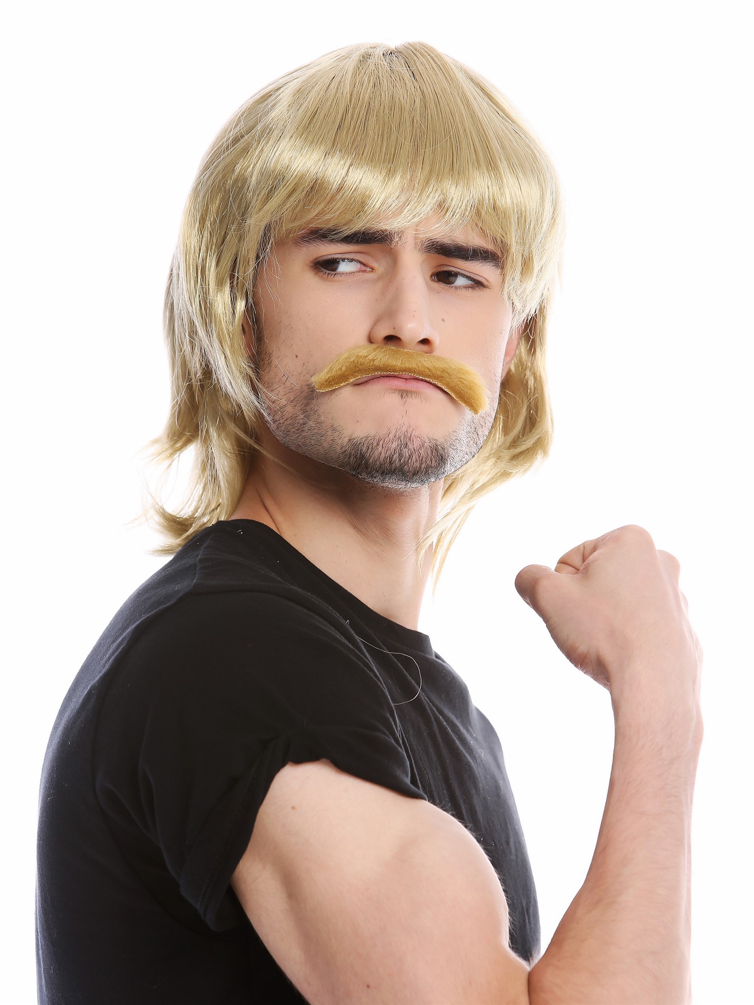 günstige Party Perücke, Perücke Bart Set 70er Jahre Bulle Blond 91105-ZA89, Ansicht 3, WIG ME UP: Ihr Perücken Online Shop glatte Party Perücke Blond schulterlange Haare für Herren