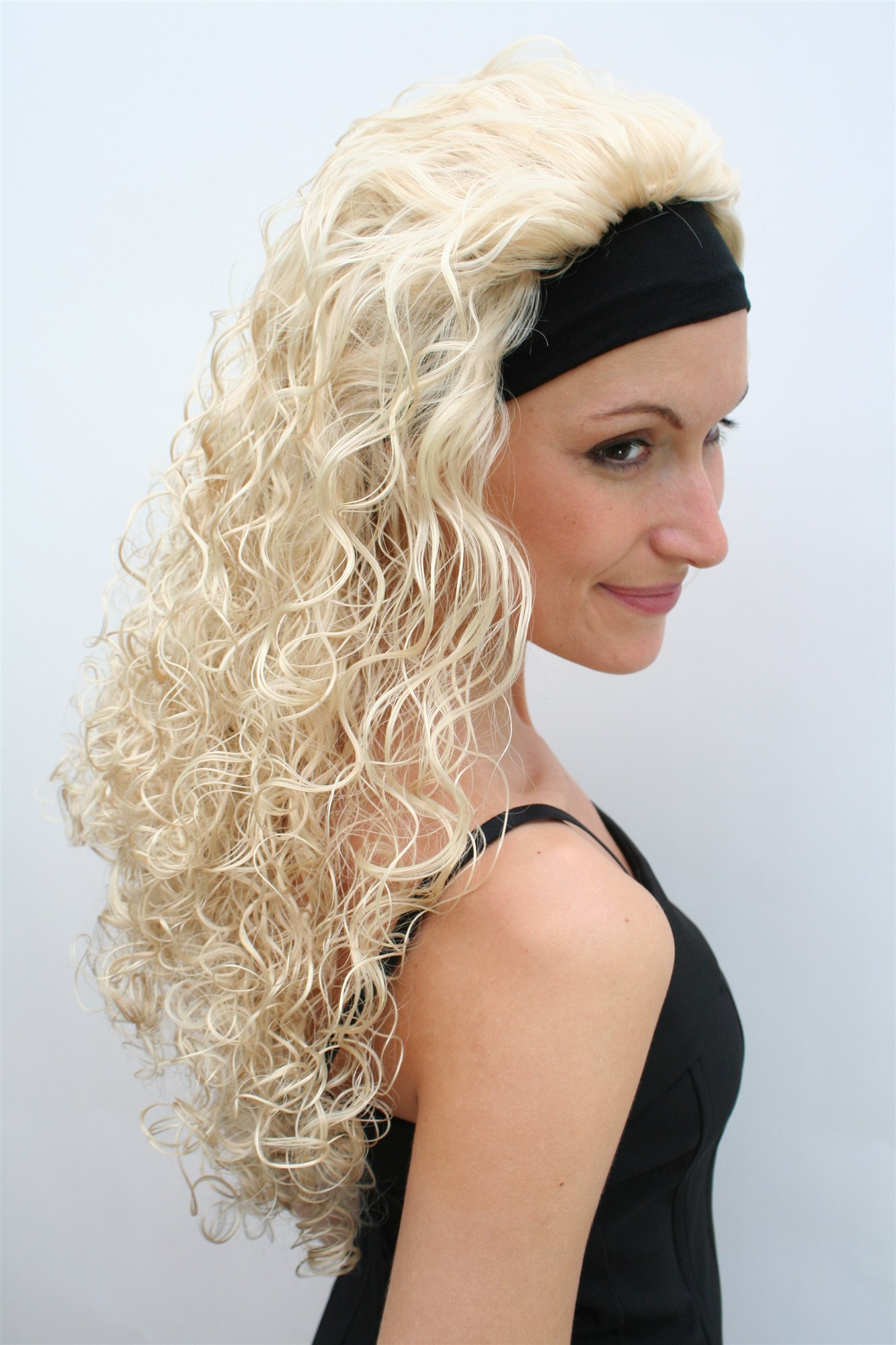 Party Lady women wig headband (fixed to wig) bright blonde curled curls PW0102, view 2, WIG ME UP: Your Perücken Online Shop Party Wig, Ladies, White, curled, long