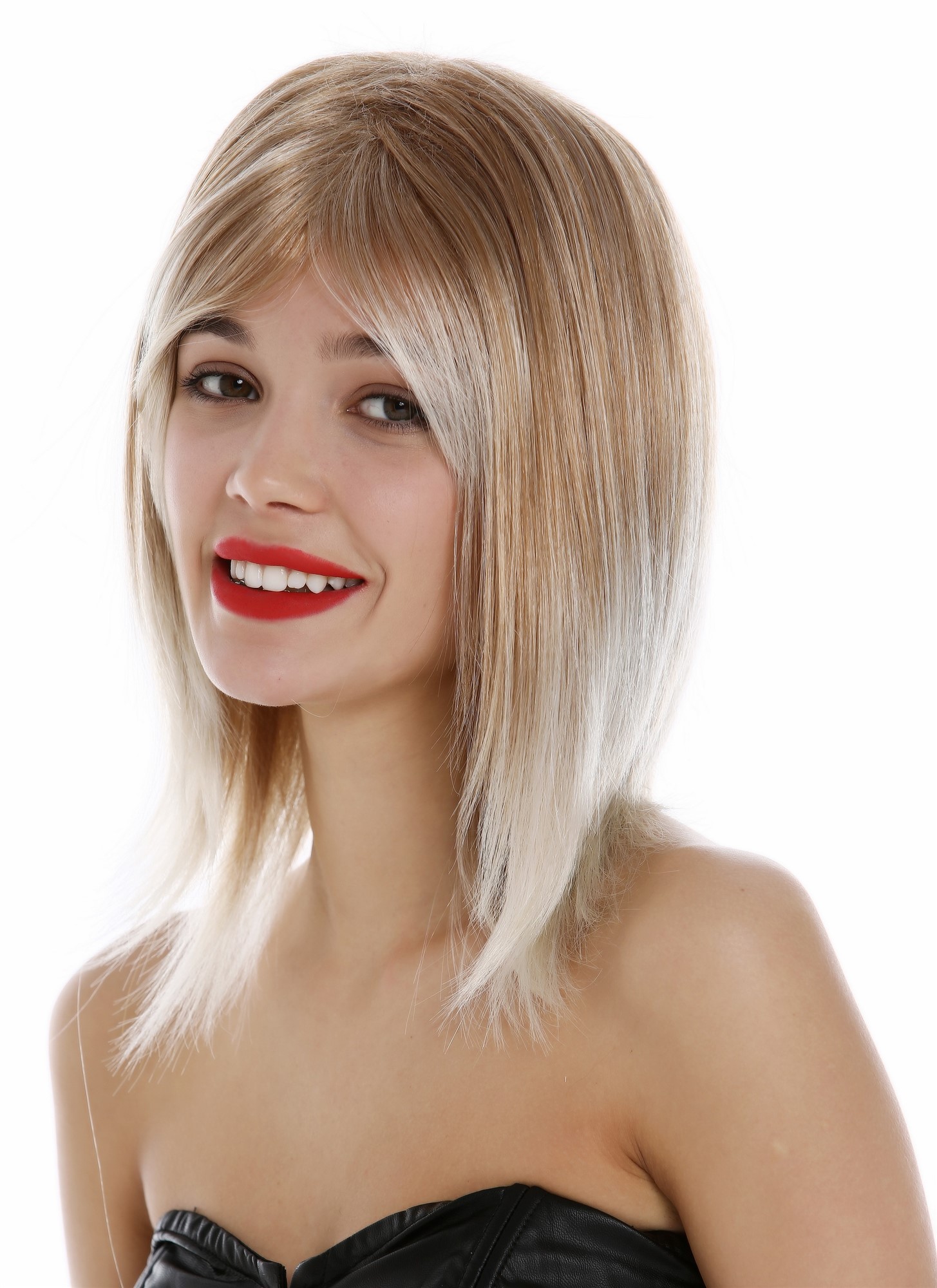 glatte Tressen-Perücke Blond-Mix schulterlange Haare für Damen