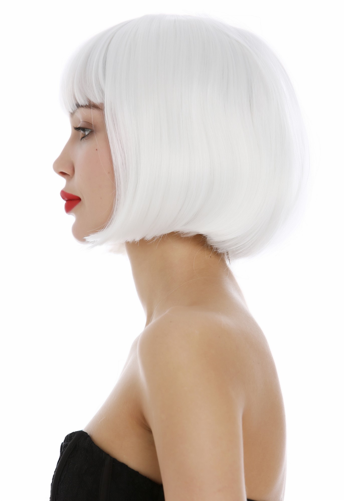 hochwertige Qualitätsperücken, Perücke Damen Bobfrisur Long Bob Pony glatt Weiß 7803-1001, Ansicht 3, WIG ME UP: Ihr Perücken Online Shop glatte Tressen-Perücke Blütenweiß kurze Haare für Damen