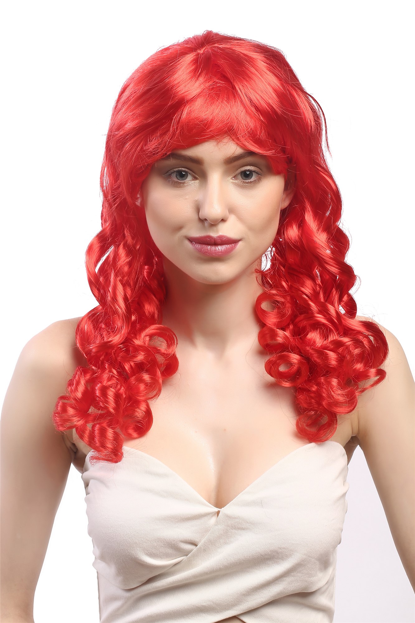 Lady Party Wig Halloween Gothic Lolita long baroque colonial romantic corkscrew curls coils red 20", front view, WIG ME UP: Your Perücken Online Shop Party Wig, Ladies, bright red, curled, long