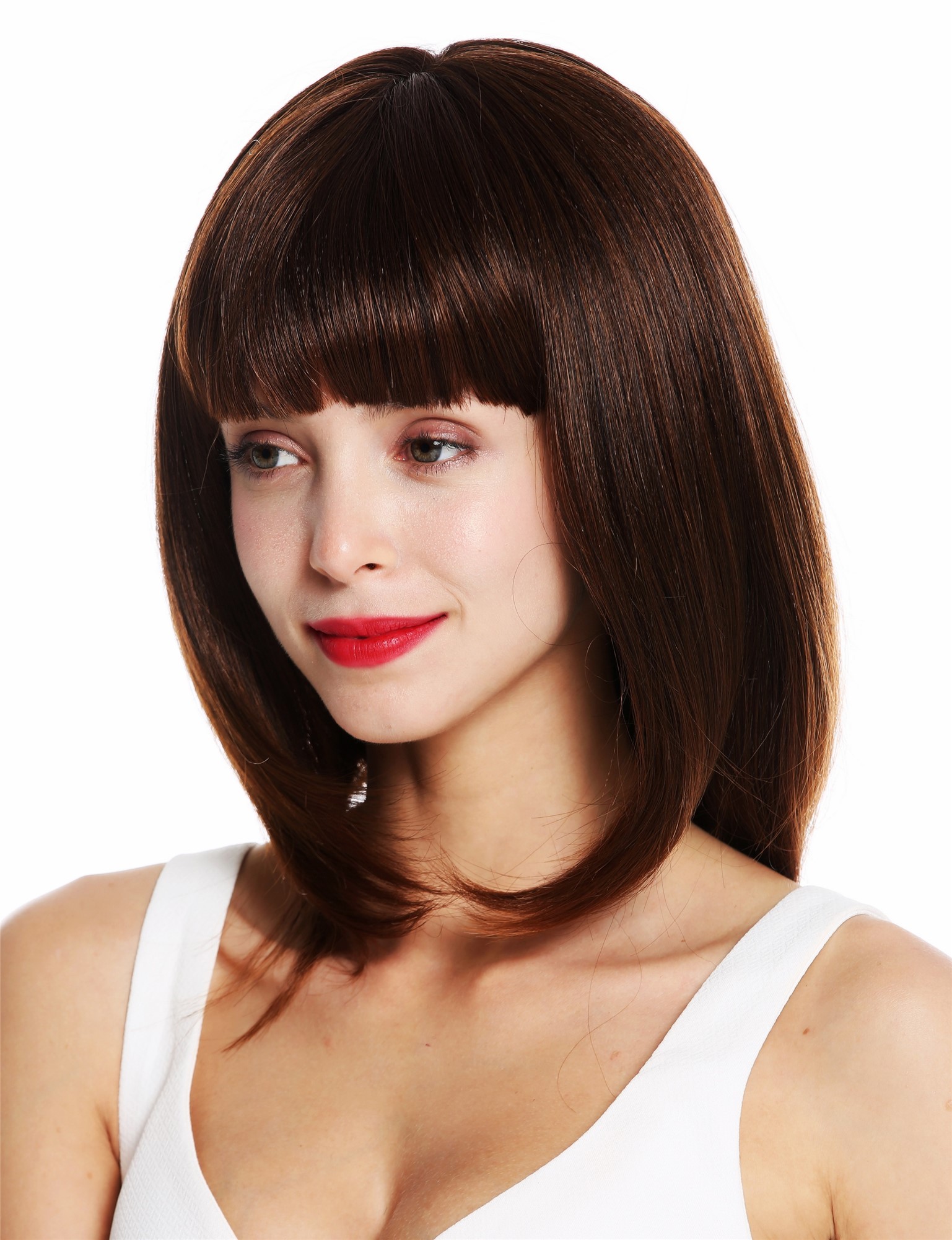 hochwertige Qualitätsperücken, Perücke Longbob schulterlang glatt Pony Kastanienbraun VK-49-2T30, Ansicht 3, WIG ME UP: Ihr Perücken Online Shop glatte Tressen-Perücke mit Kopfhaut-Imitat Braun-Mix schulterlange Haare für Damen
