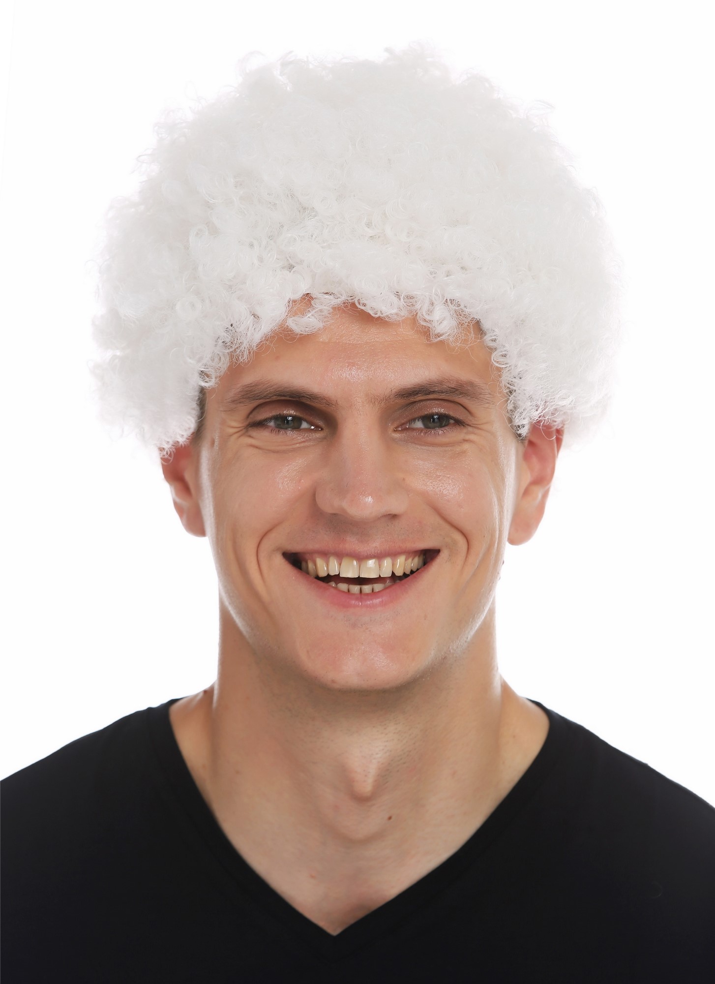 MMAM-9M-K20Y wig carnival men women short afro frizzy curly white, front view, WIG ME UP: Your Perücken Online Shop Party Wig, Unisex, White, curled, short
