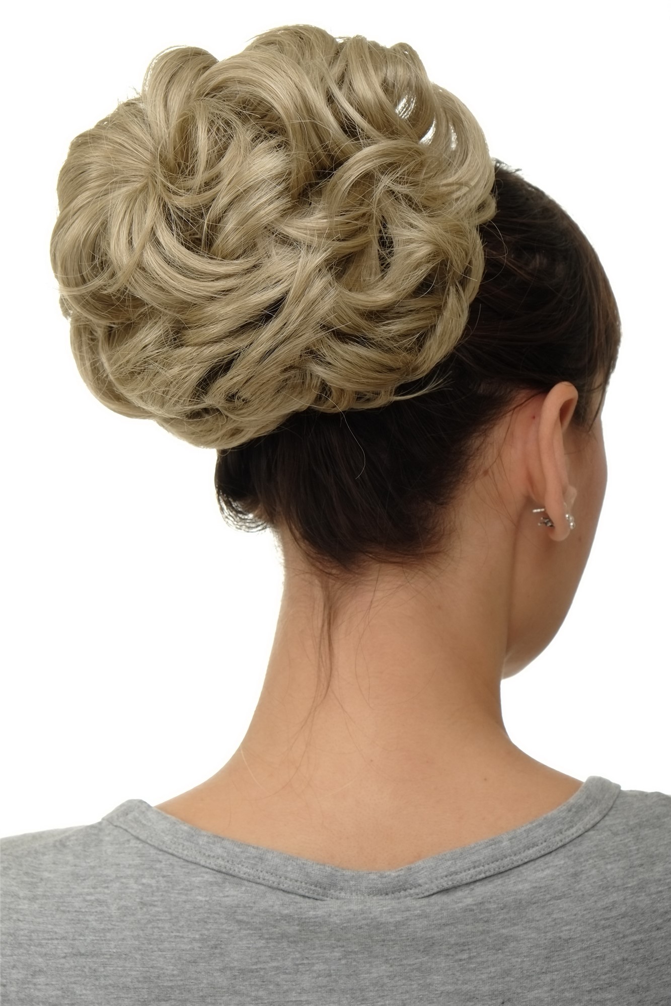 Haarteil Dutt Haarrose Buschig Aschblond Q840-24, Vorderansicht, WIG ME UP: Ihr Perücken Online Shop lockiger Dutt Haarteil Aschblond