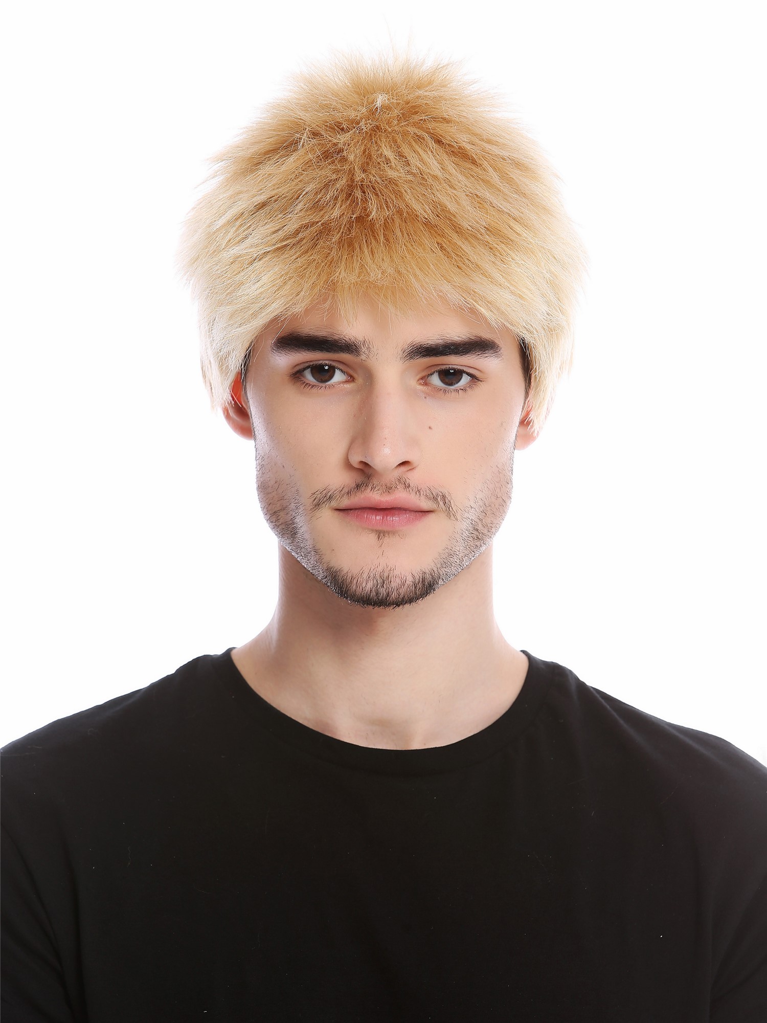 hochwertige Qualitätsperücken, Perücke Herren kurz Bürstenschnitt Blond WL-3045-24B, Ansicht 2, WIG ME UP: Ihr Perücken Online Shop glatte Tressen-Perücke Goldblond kurze Haare für Damen