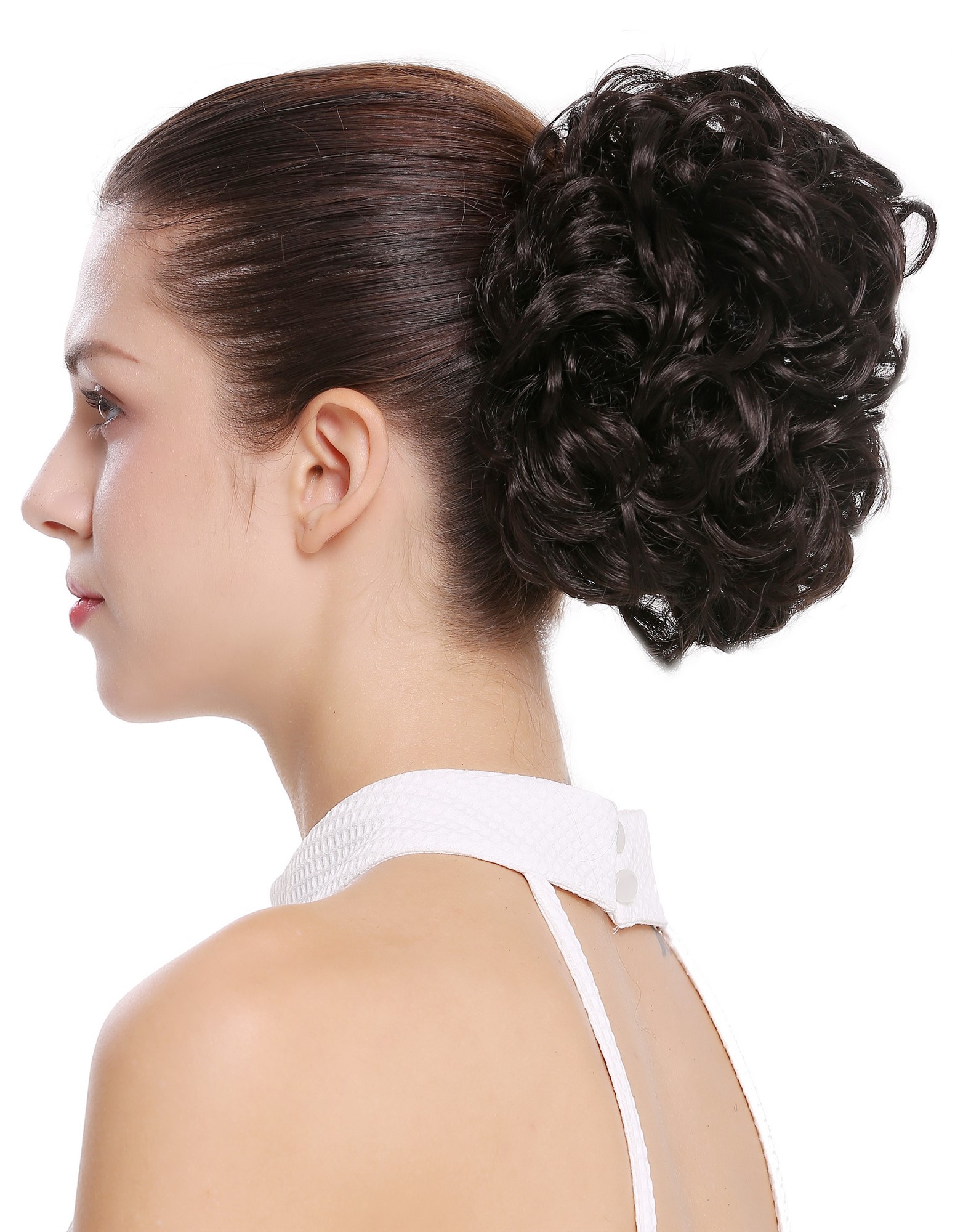 Hair Bun, dark brown, curled, short