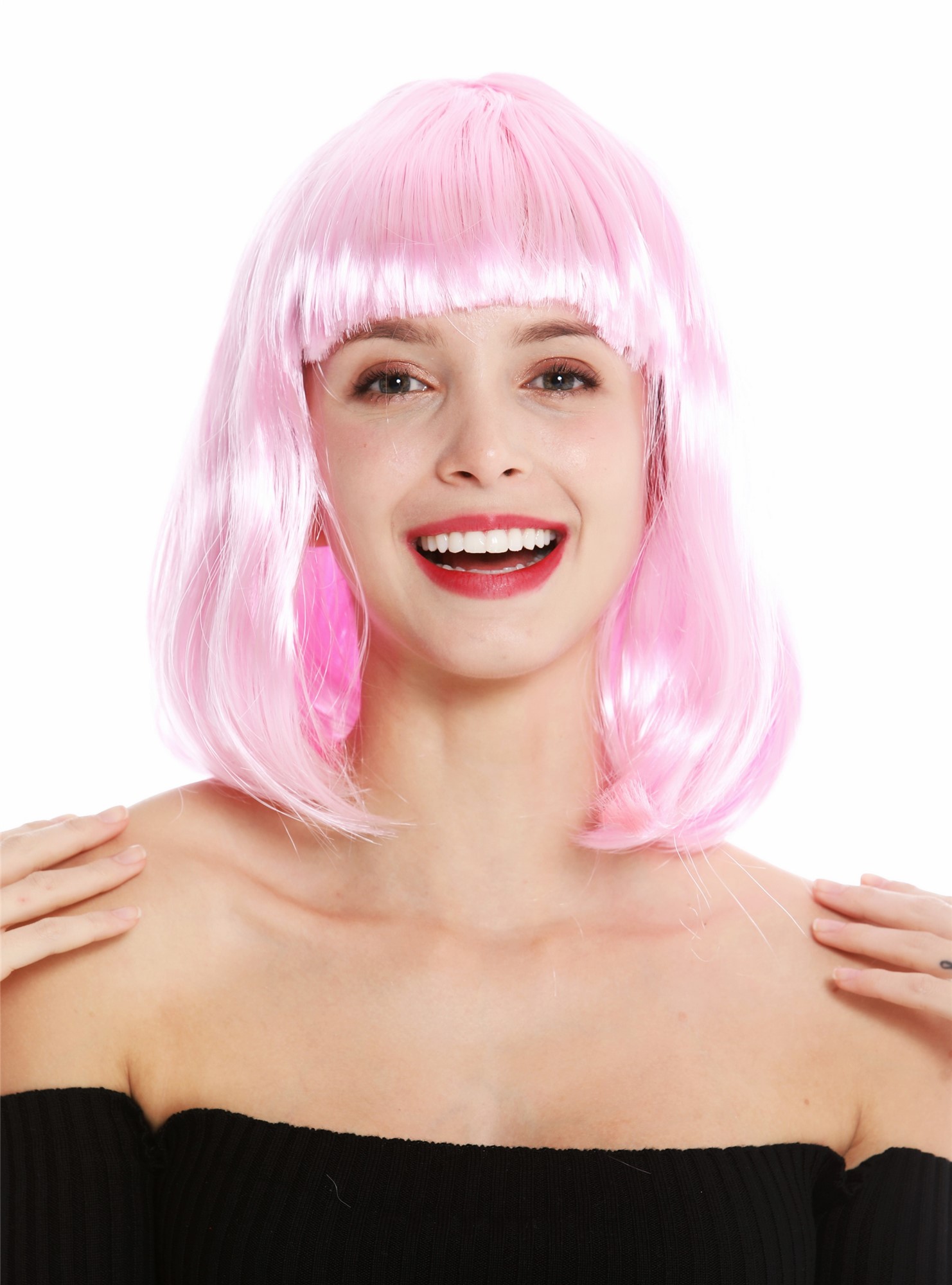 Lady Wig Halloween Carnival Disco bob longbob shoulder length bangs pink 0073, view 4, WIG ME UP: Your Perücken Online Shop Party Wig, Ladies, light pink, straight, short
