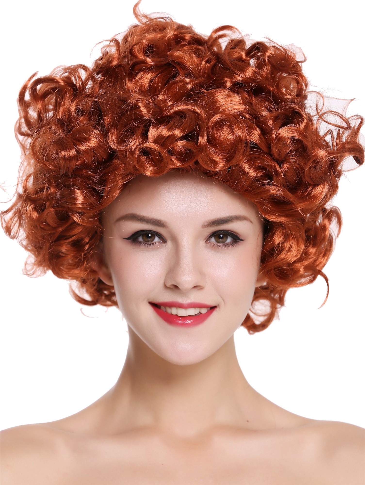 günstige Party Perücke, Perücke Kurz Locken Lockig Rot 80er 91074-ZA131, Ansicht 2, WIG ME UP: Ihr Perücken Online Shop lockige Party Perücke Rot schulterlange Haare für Damen