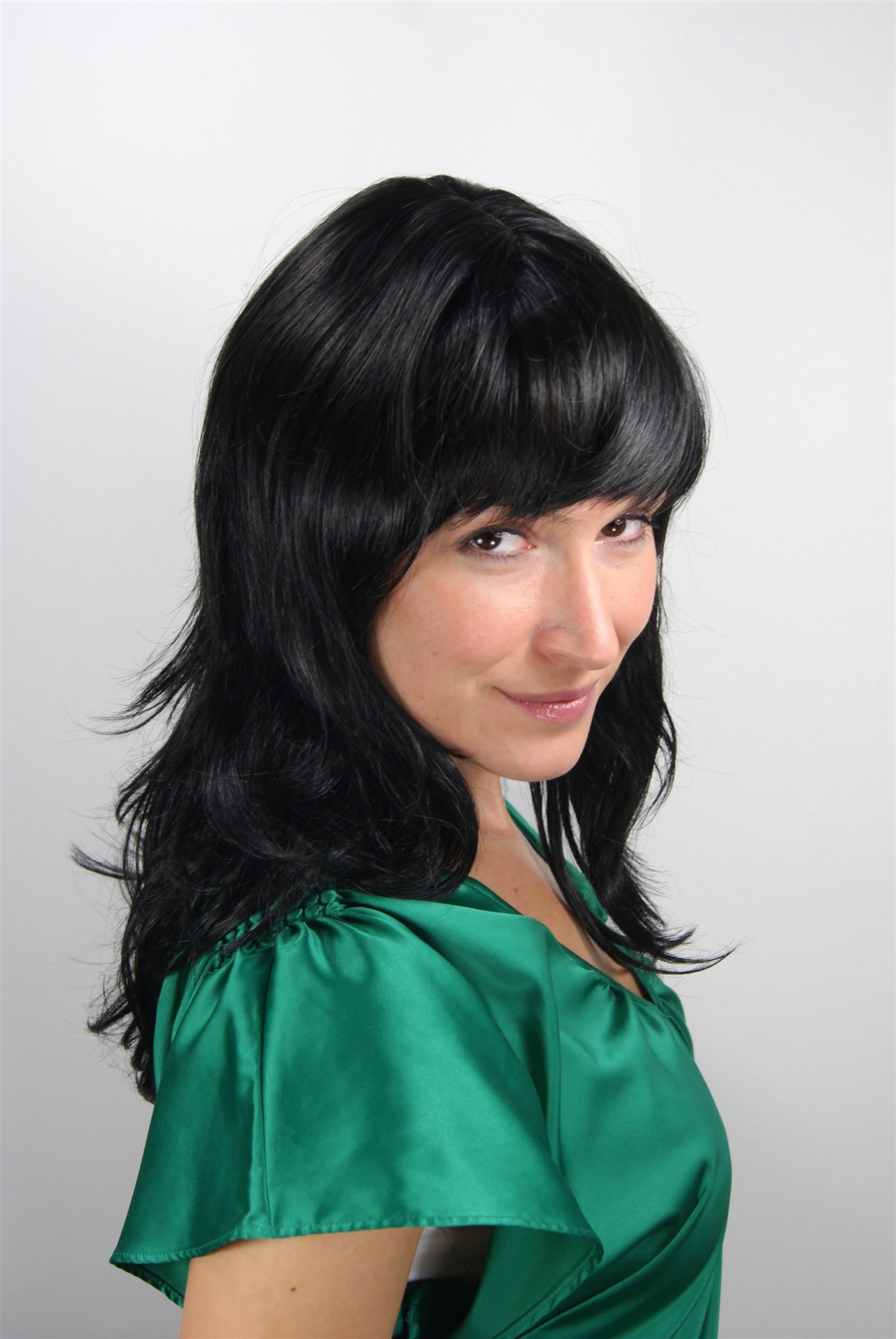 Lady women wig fringe straight layered cut black medium length 50 cm 1548, view 3, WIG ME UP: Your Perücken Online Shop Quality Wigs, Ladies, velvet black, wavy, long