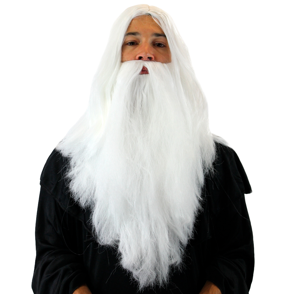 Category image for magician wigs Long, white-haired wig with very long white beard