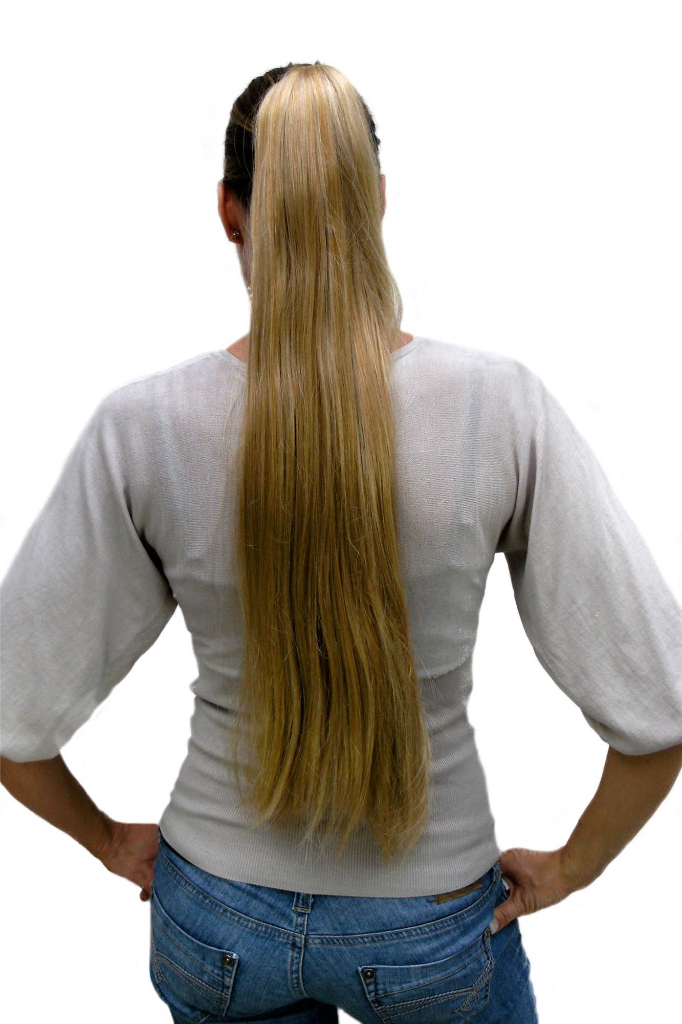 Hairpiece PONYTAIL very long straight BLONDE blond (T113 Colour 611B), front view, WIG ME UP: Your Perücken Online Shop Ponytails, light blonde, straight, long