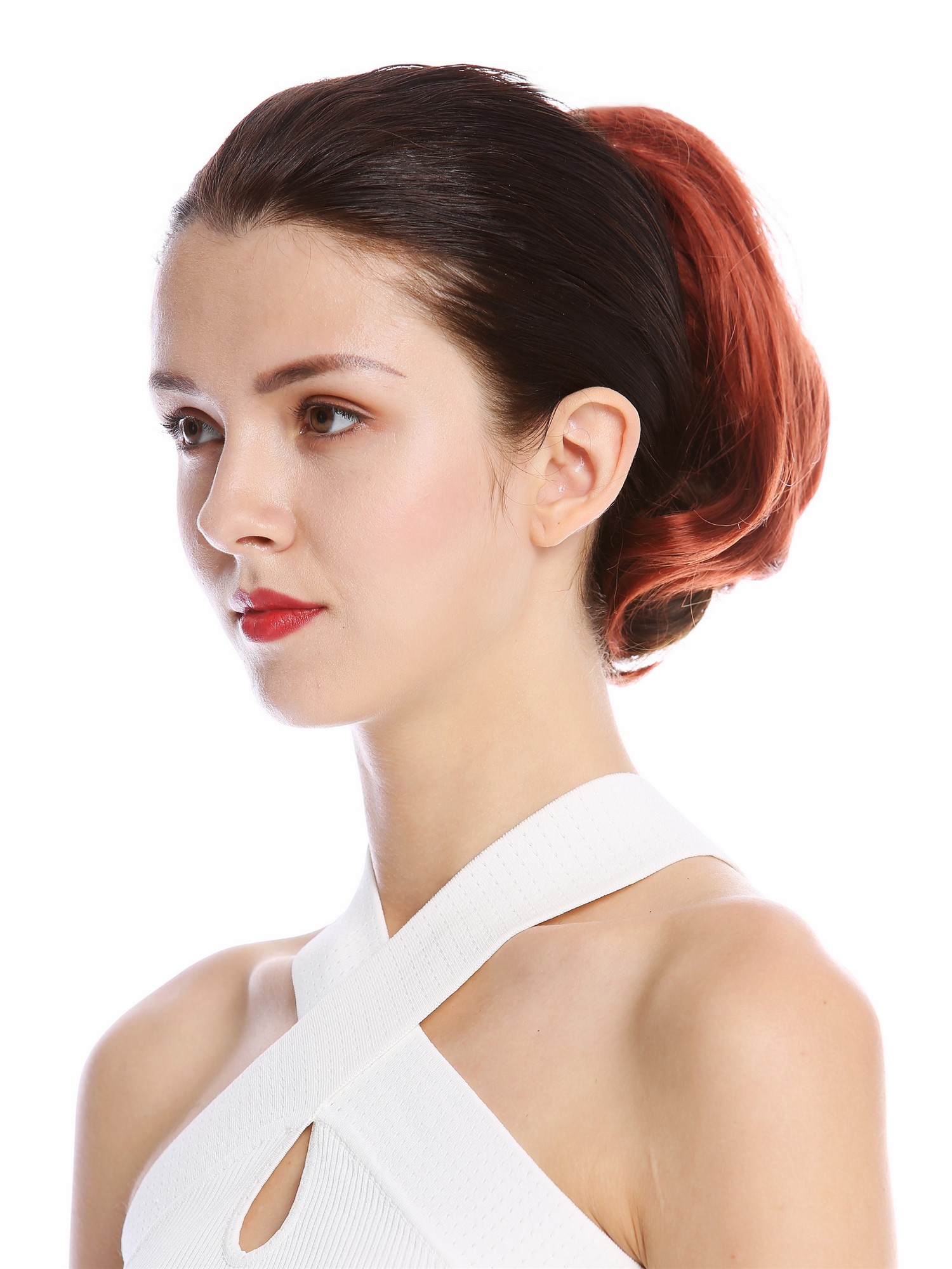 Ponytail Hairpiece very short straight but voluminous dark copper red N869, view 3, WIG ME UP: Your Perücken Online Shop Ponytails, copper, curled, short