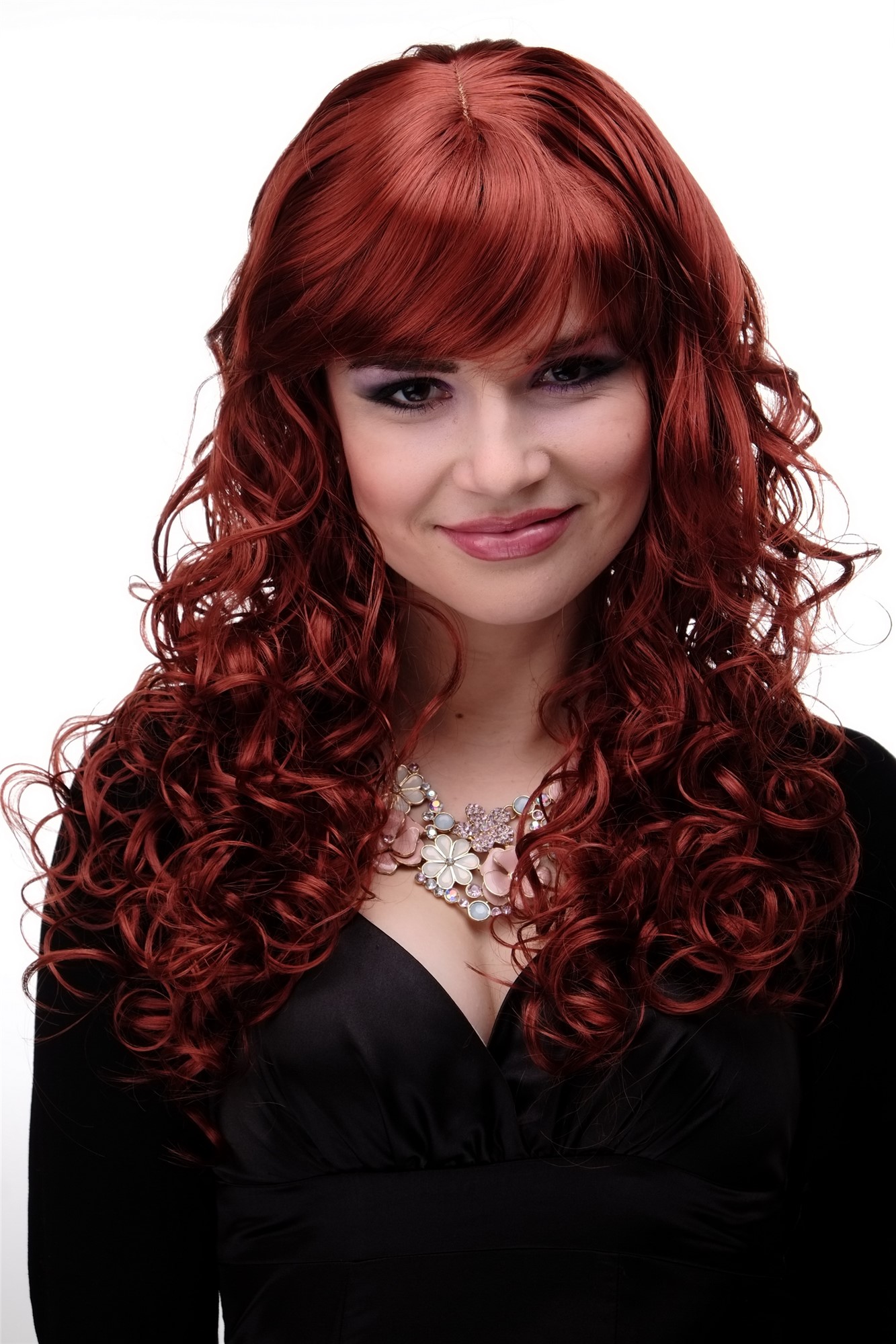 Quality Wigs, Ladies, dark copper red, curled, long