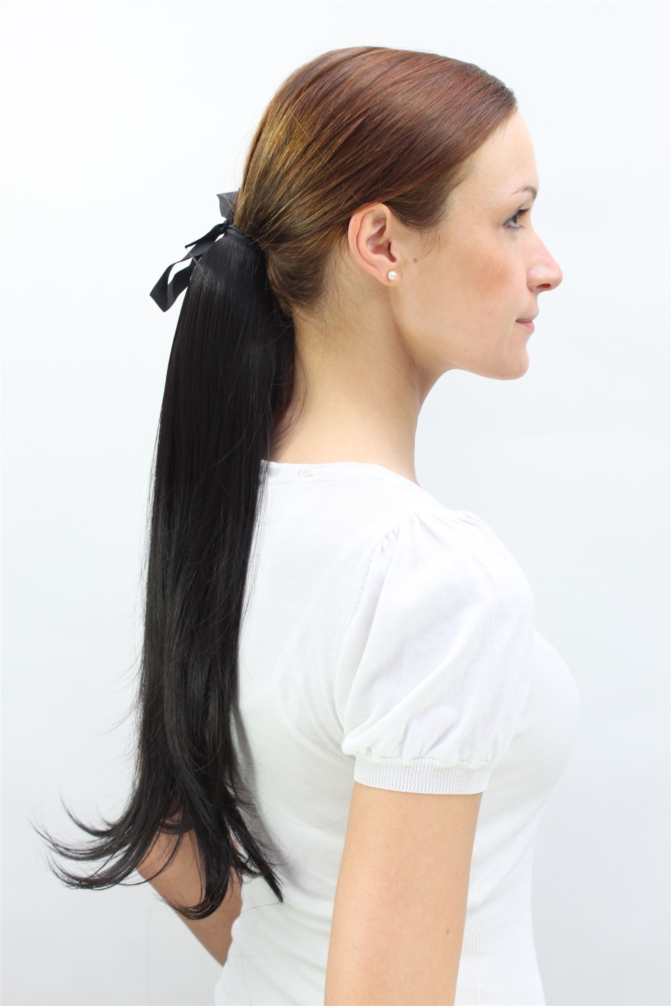 hochwertiges Haarteil schwarz Bändchen + Klammer glatt fallendes Haar C9427-2, Ansicht 2, WIG ME UP: Ihr Perücken Online Shop glattes Zopf-Haarteil Schwarzbraun 50 cm lang