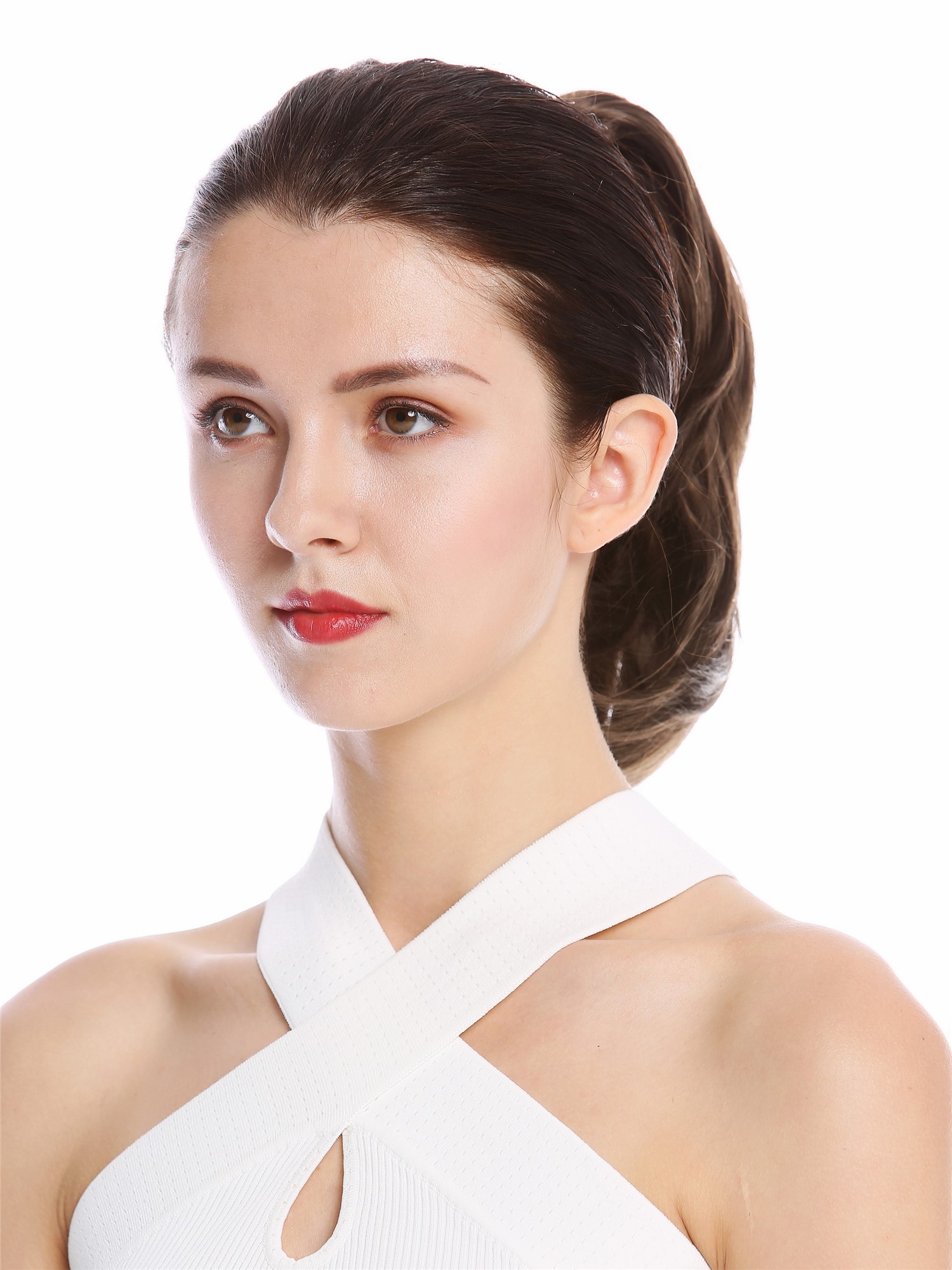 Ponytail Combs Clamp short straight slighty wavy voluminous medium brown MKB-29, view 3, WIG ME UP: Your Perücken Online Shop Ponytails, dark ash brown, wavy, short