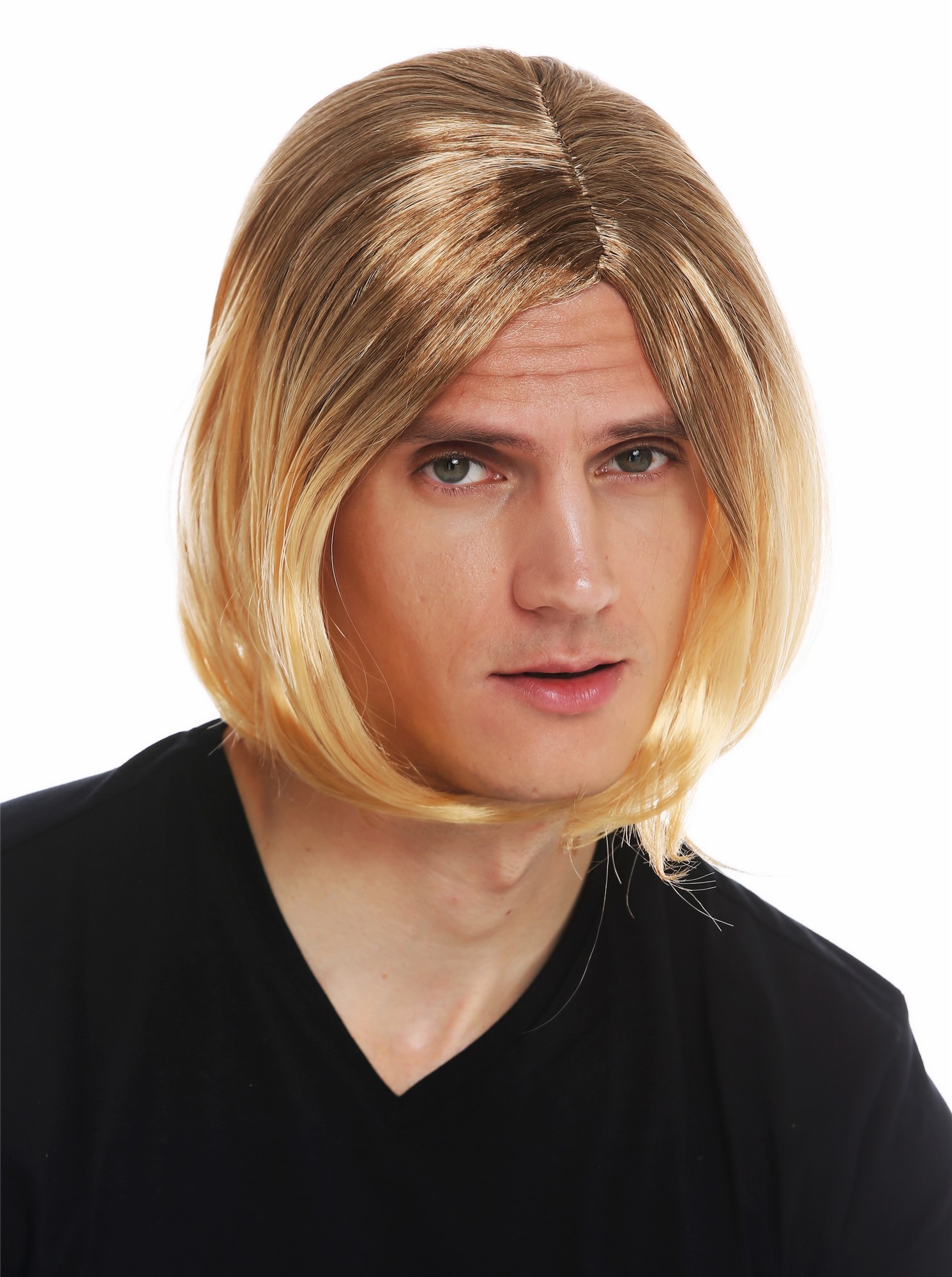 günstige Party Perücke, Perücke Herren Mittelscheitel Schönling Braun Blond Ombre 14-ZA30A-02A, Vorderansicht, WIG ME UP: Ihr Perücken Online Shop glatte Party Perücke Kastanienbraun-Goldblond-Mix kurze Haare Unisex