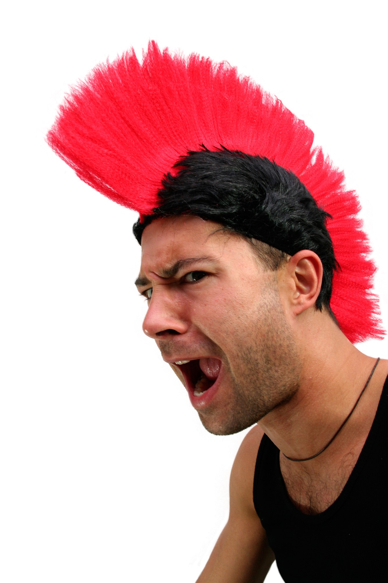 Party/Fancy Dress/Halloween MOHAWK Punk Spartan RED on Black LM-420-P103/PC3 ANARCHY in the UK, front view, WIG ME UP: Your Perücken Online Shop Party Wig, Men, black red, straight, short